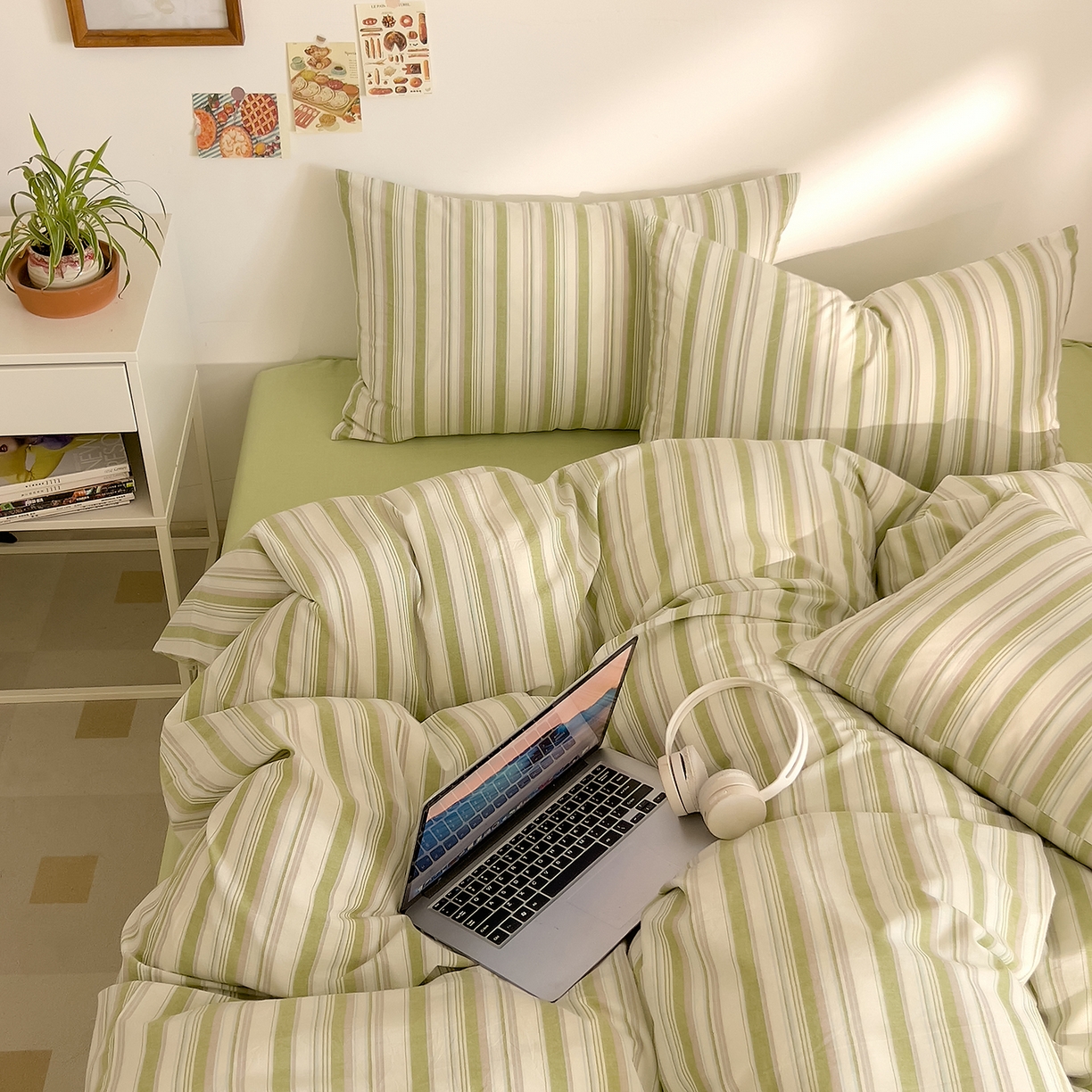 91家纺网 家纺一手货源 找家纺 DoDo 兜兜 2026新款全棉纯棉A类条格水洗棉四件套-可定做尺寸 左岸-绿