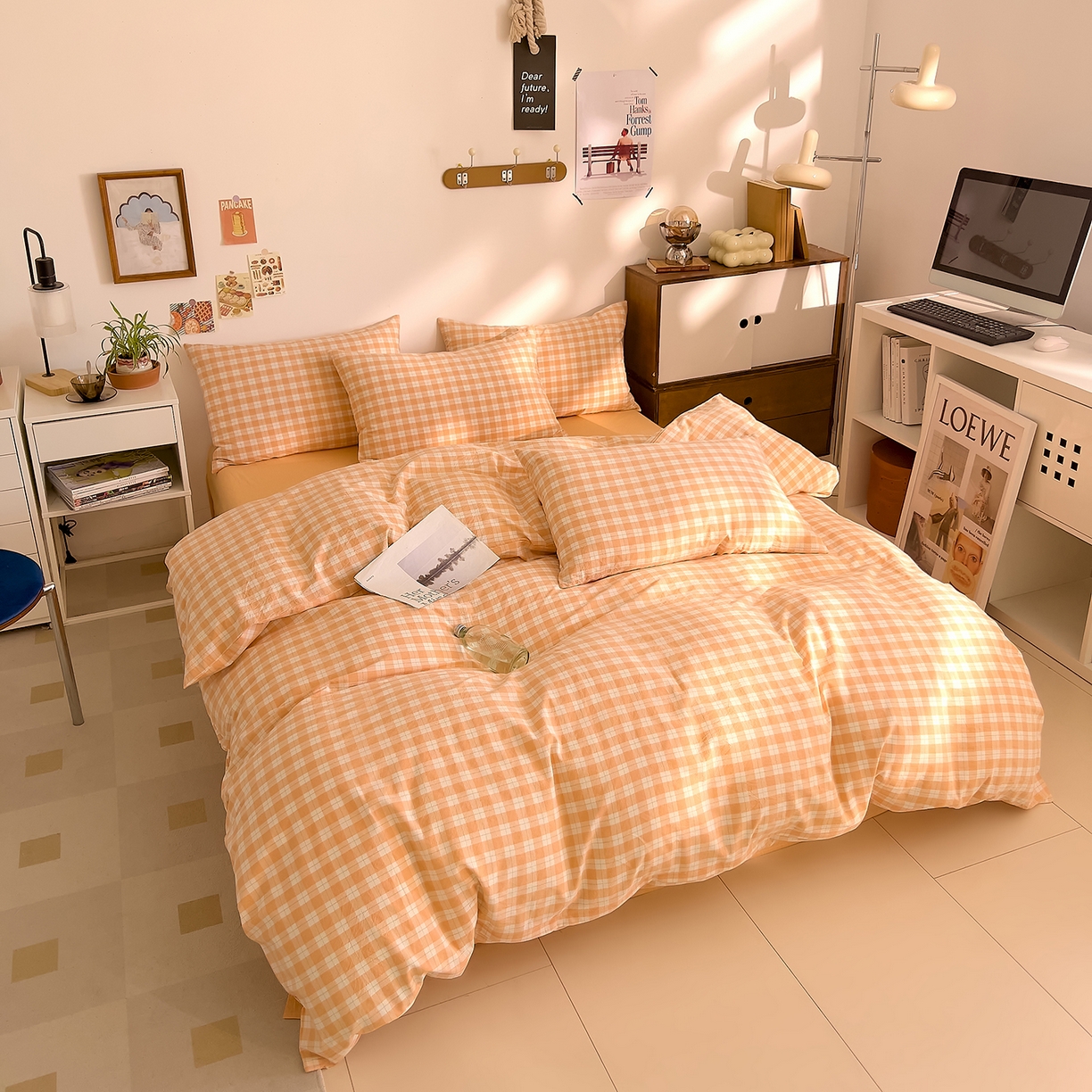 91家纺网 家纺一手货源 找家纺 DoDo 兜兜 2026新款全棉纯棉A类条格水洗棉四件套-可定做尺寸 半棠-桔
