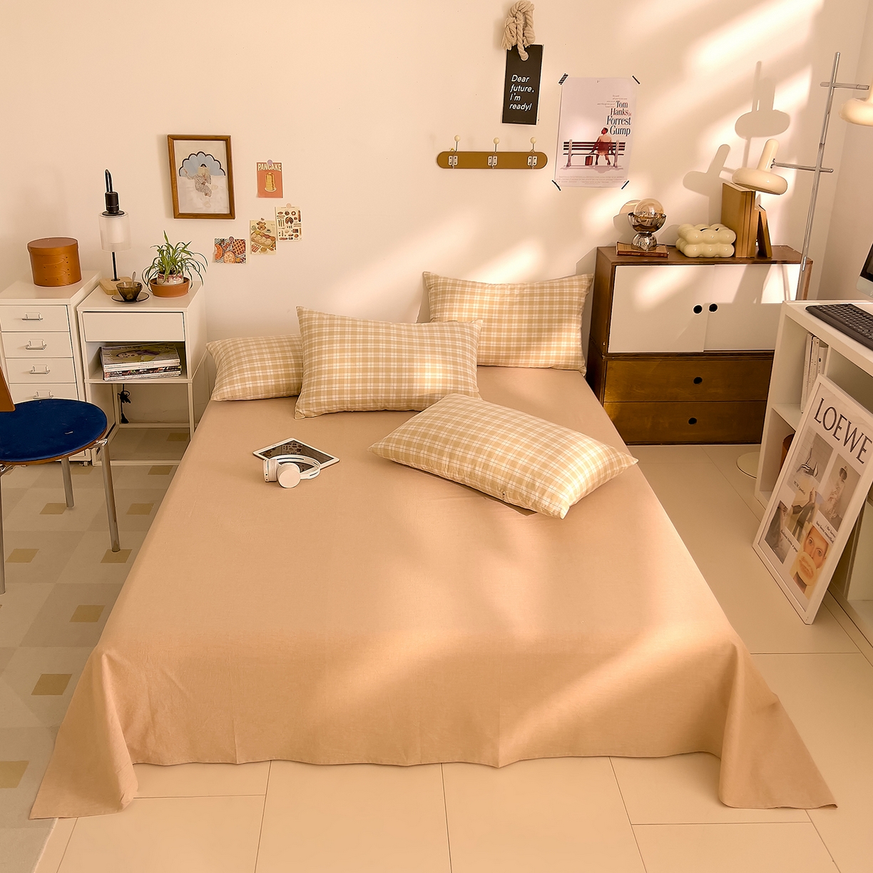 91家纺网 家纺一手货源 找家纺 DoDo 兜兜 2026新款全棉纯棉A类条格水洗棉四件套-可定做尺寸 半棠-卡其