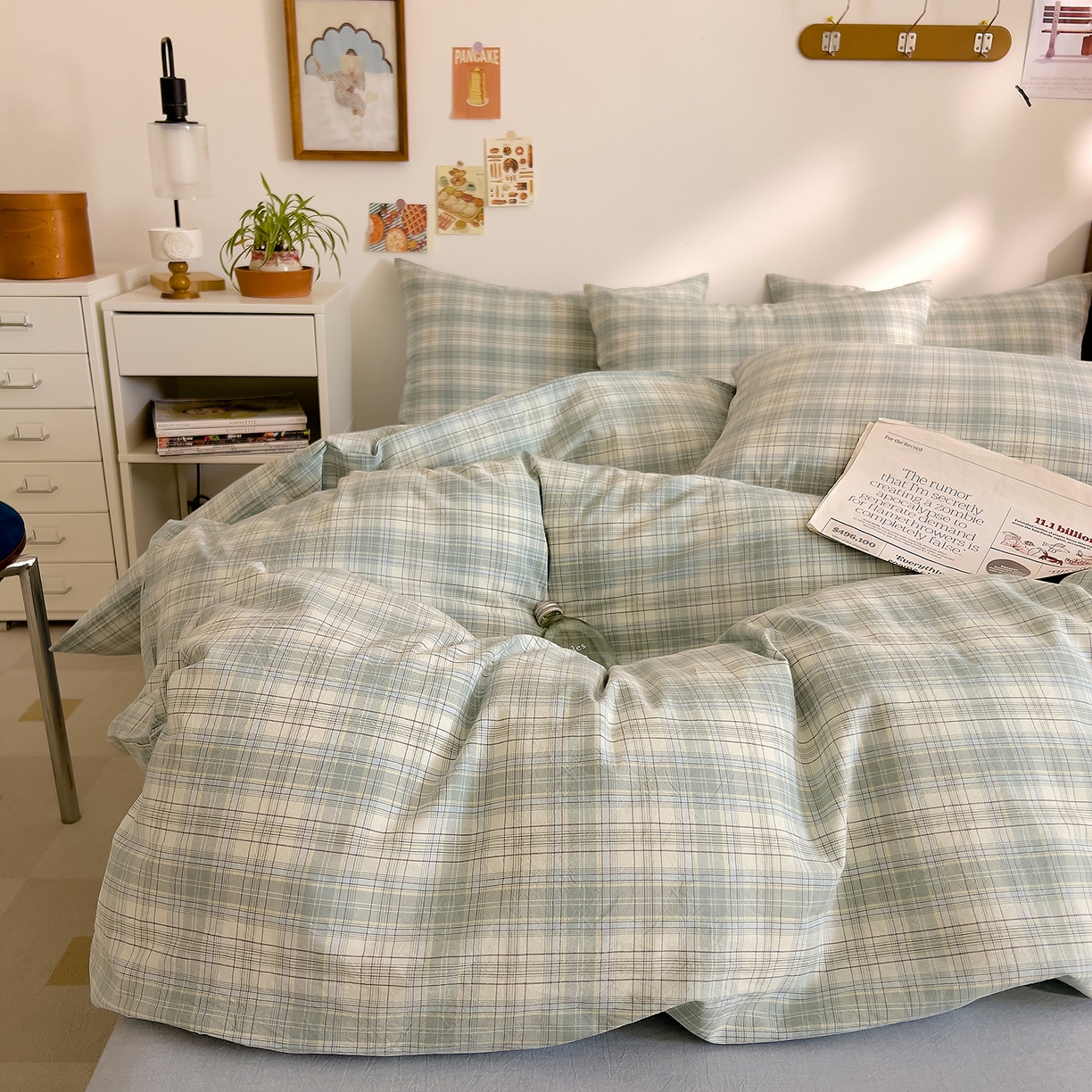 91家纺网 家纺一手货源 找家纺 DoDo 兜兜 2026新款全棉纯棉A类条格水洗棉四件套-可定做尺寸 可可奈-天青