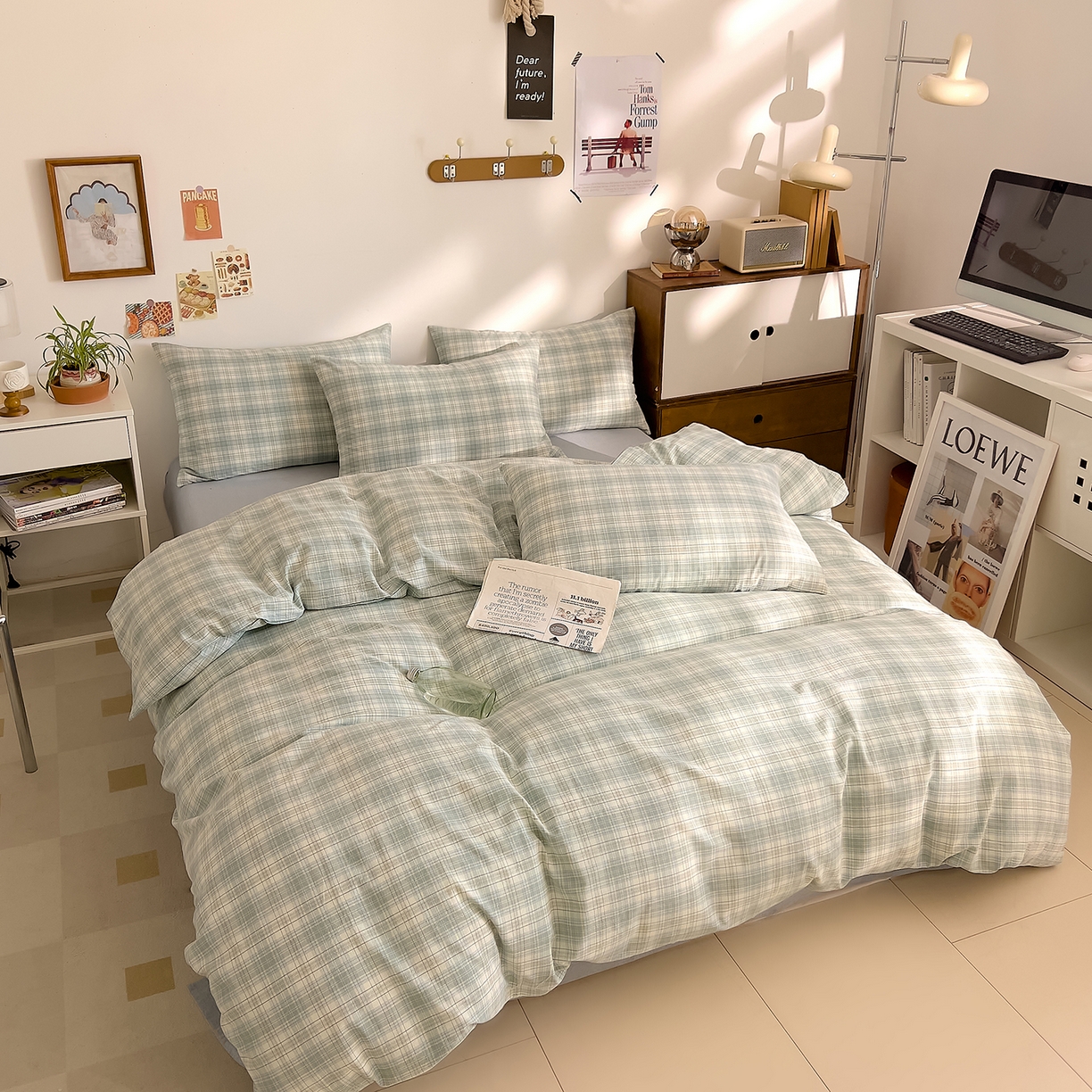 91家纺网 家纺一手货源 找家纺 DoDo 兜兜 2026新款全棉纯棉A类条格水洗棉四件套-可定做尺寸 可可奈-天青