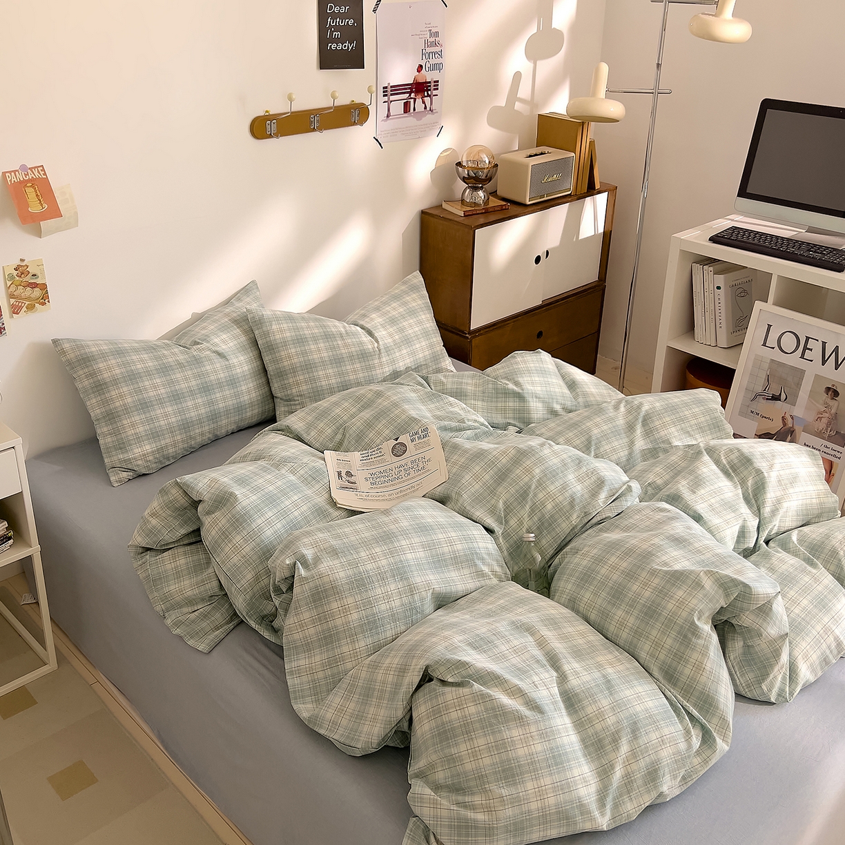 91家纺网 家纺一手货源 找家纺 DoDo 兜兜 2026新款全棉纯棉A类条格水洗棉四件套-可定做尺寸 可可奈-天青