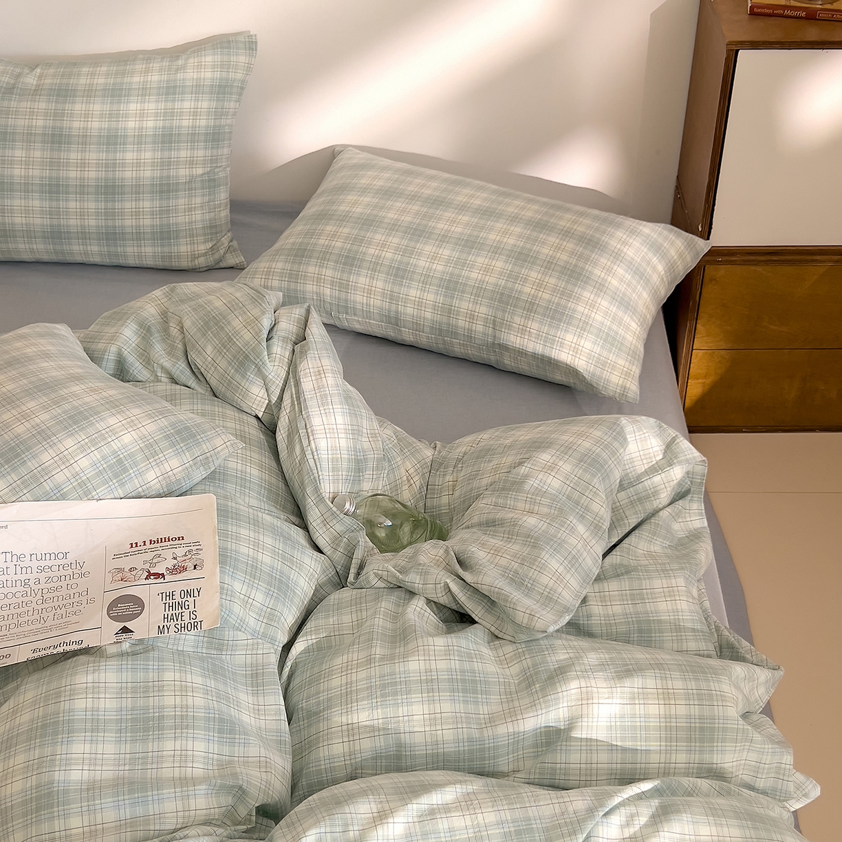 91家纺网 家纺一手货源 找家纺 DoDo 兜兜 2026新款全棉纯棉A类条格水洗棉四件套-可定做尺寸 可可奈-天青