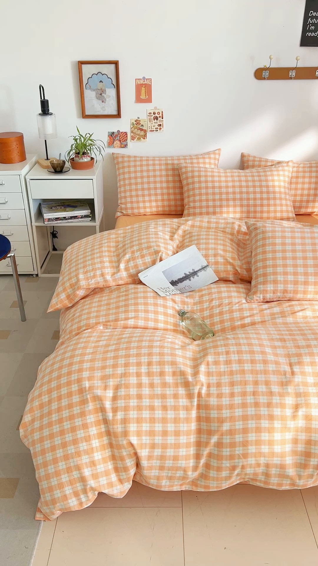 91家纺网 家纺一手货源 找家纺 DoDo 兜兜 2026新款全棉纯棉A类条格水洗棉四件套-可定做尺寸 半棠-桔