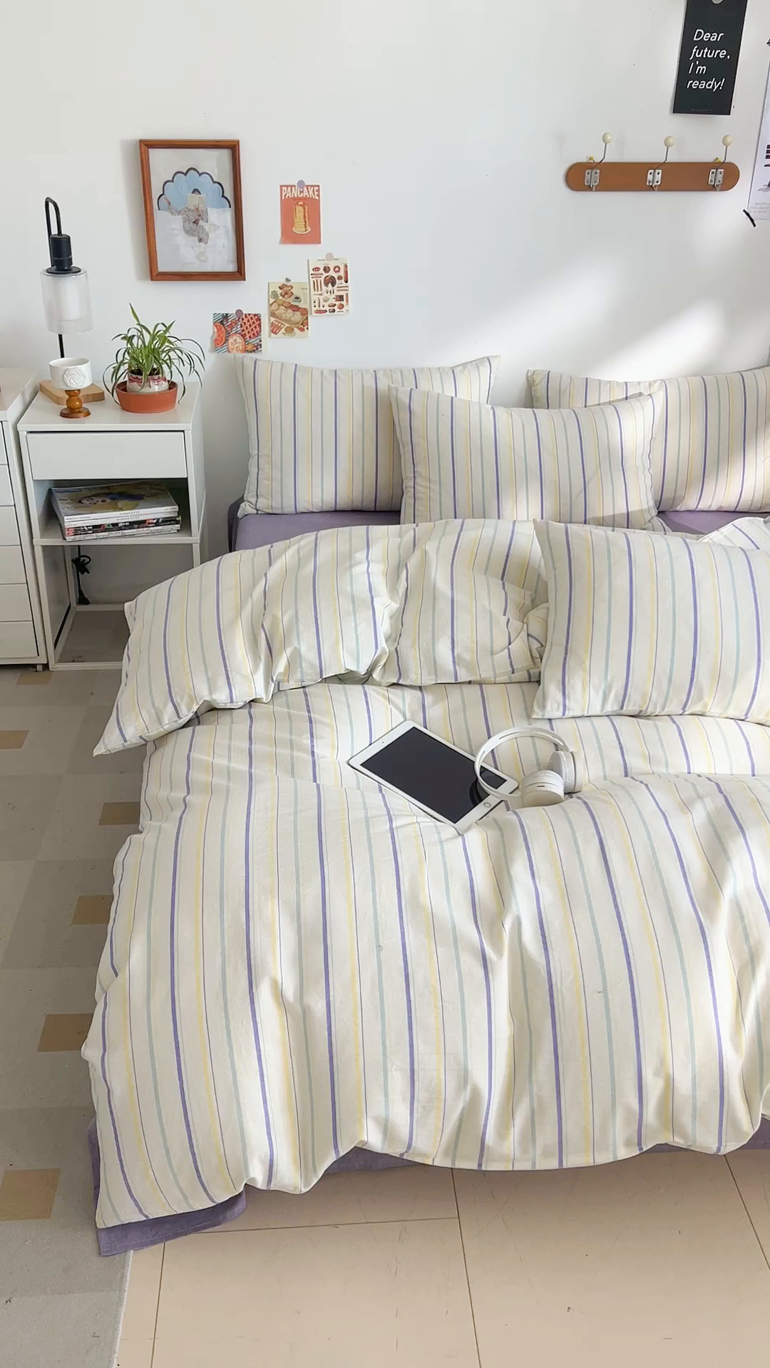 91家纺网 家纺一手货源 找家纺 DoDo 兜兜 2026新款全棉纯棉A类条格水洗棉四件套-可定做尺寸 且乐-紫