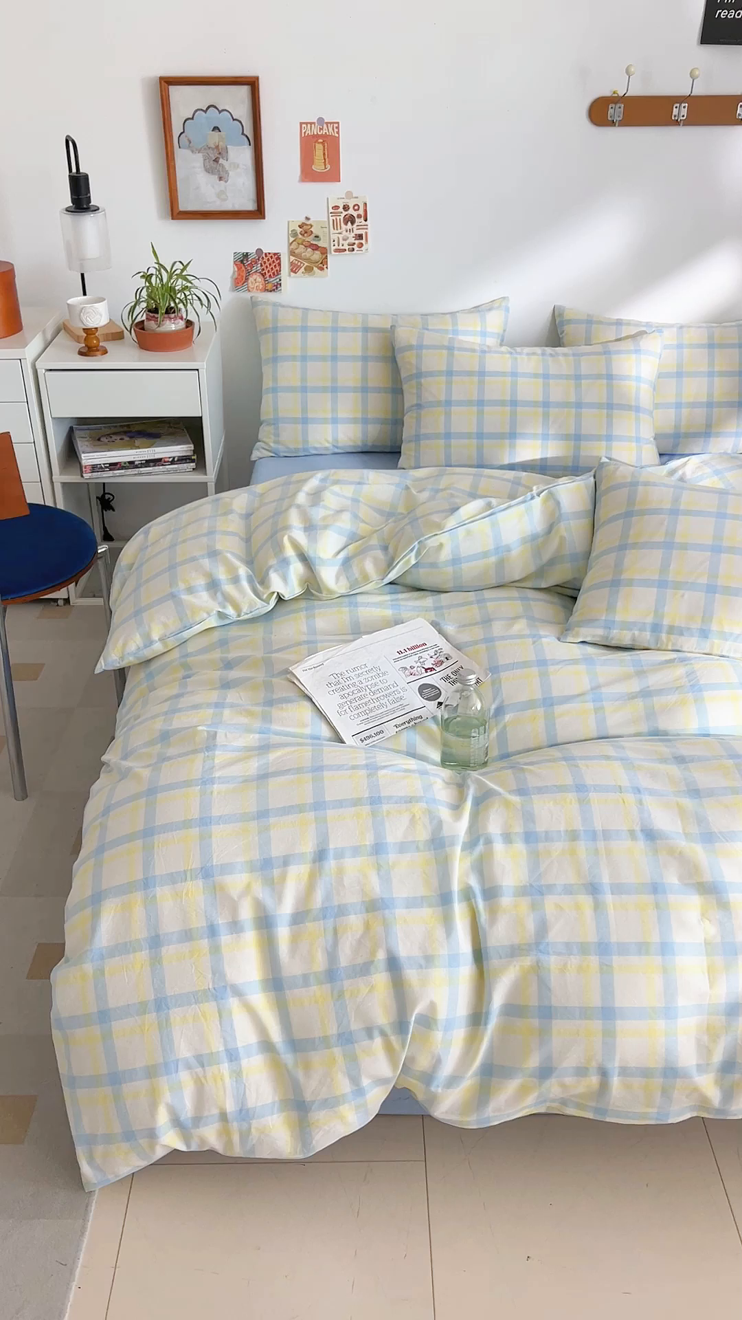 91家纺网 家纺一手货源 找家纺 DoDo 兜兜 2026新款全棉纯棉A类条格水洗棉四件套-可定做尺寸 禾里-黄蓝