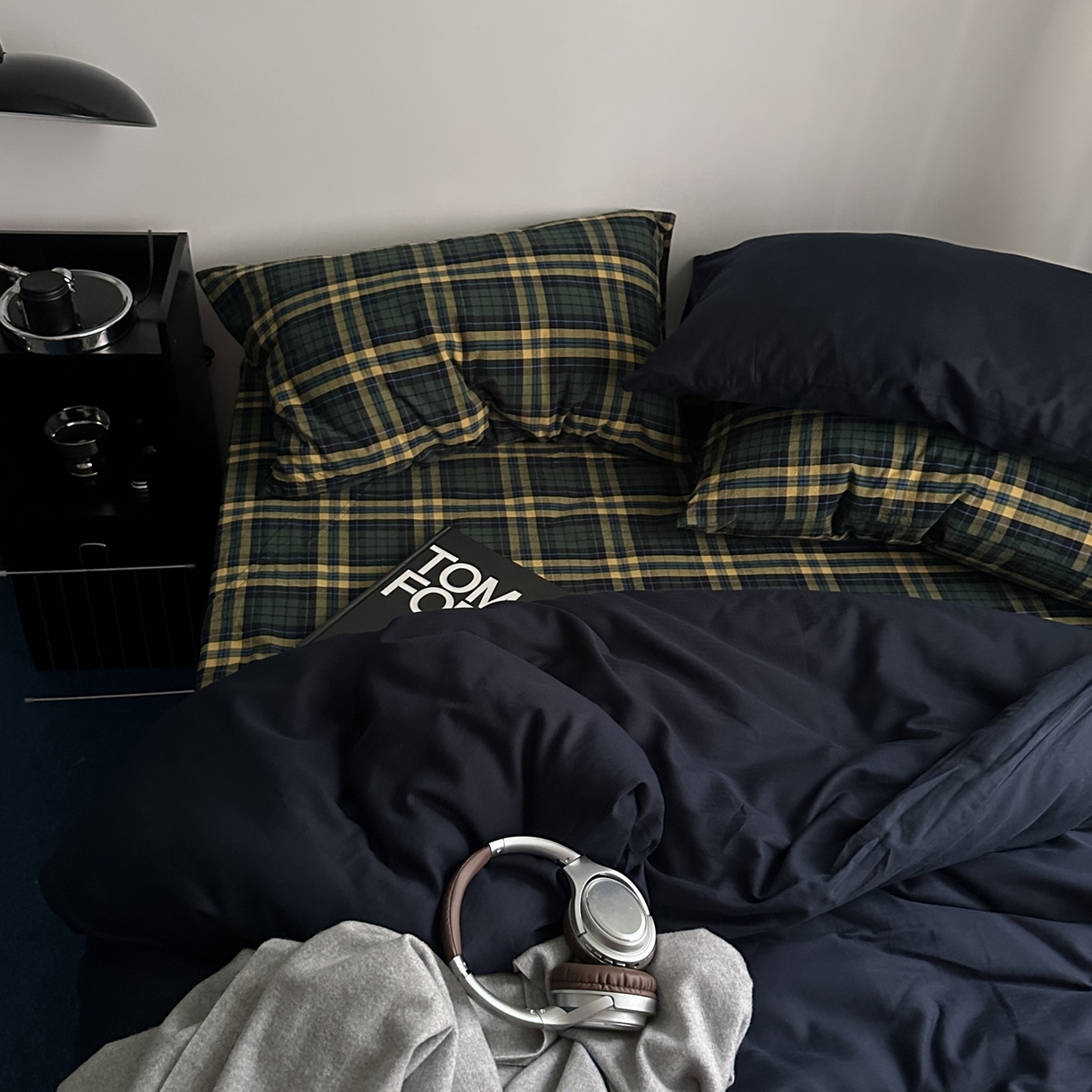 91家纺网 家纺一手货源 找家纺 柚可家居 2026新款色织水洗棉全棉四件套-又见深蓝 又见深蓝（格子+藏蓝）