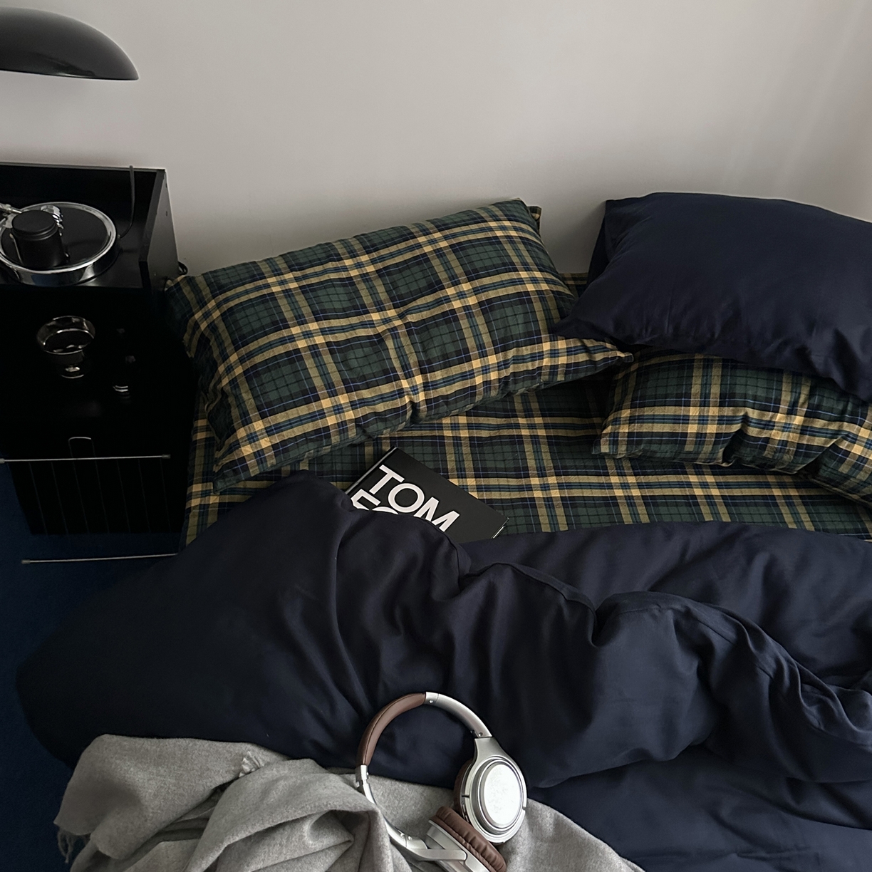 91家纺网 家纺一手货源 找家纺 柚可家居 2026新款色织水洗棉全棉四件套-又见深蓝 又见深蓝（格子+藏蓝）