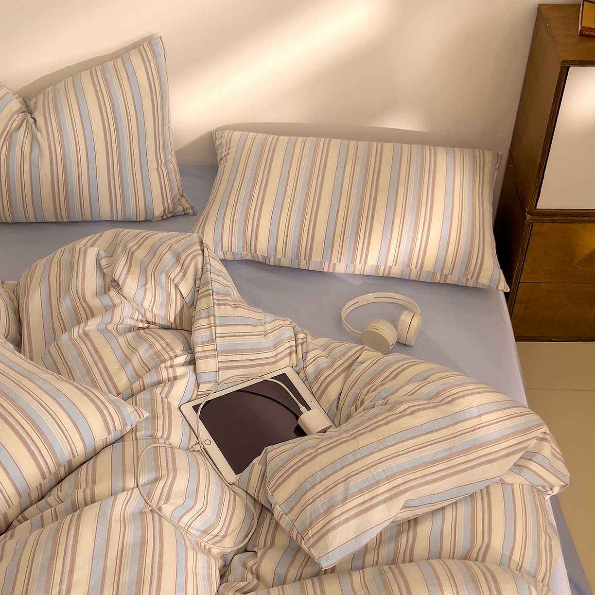 91家纺网 家纺一手货源 找家纺 （总）DoDo 兜兜 2026新款全棉纯棉A类条格水洗棉单被套被套单件-可定做尺寸