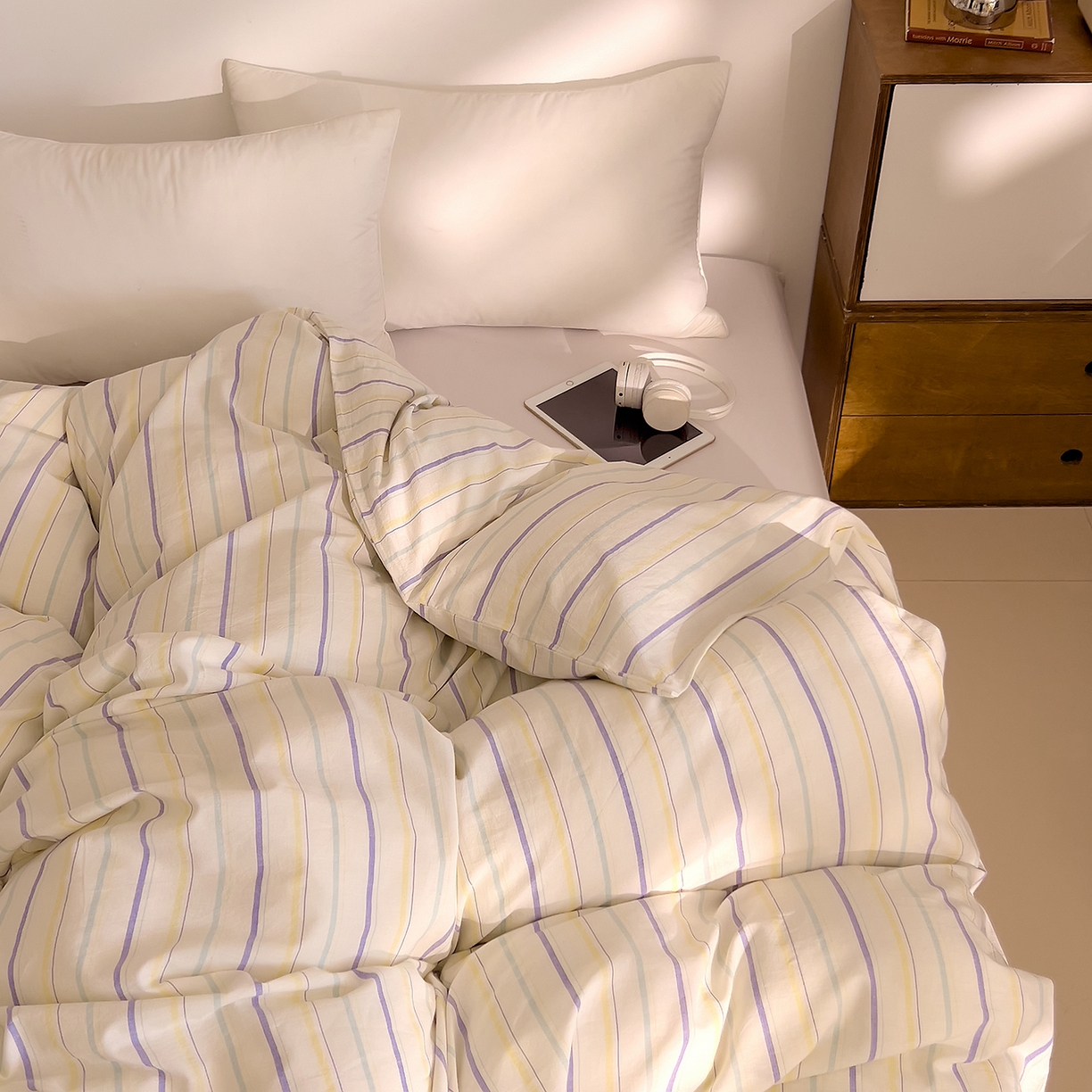 91家纺网 家纺一手货源 找家纺 DoDo 兜兜 2026新款全棉纯棉A类条格水洗棉单被套被套单件-可定做尺寸 且乐-紫