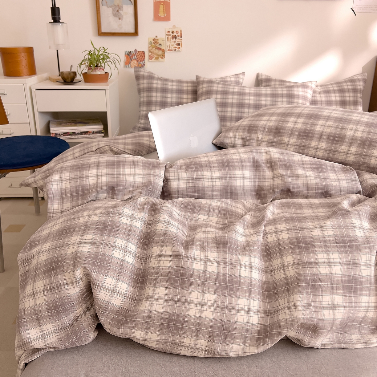 91家纺网 家纺一手货源 找家纺 （总）DoDo 兜兜 2026新款全棉纯棉A类条格水洗棉单被套被套单件-可定做尺寸