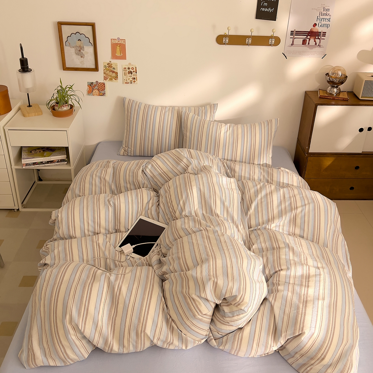 91家纺网 家纺一手货源 找家纺 （总）DoDo 兜兜 2026新款全棉纯棉A类条格水洗棉单被套被套单件-可定做尺寸