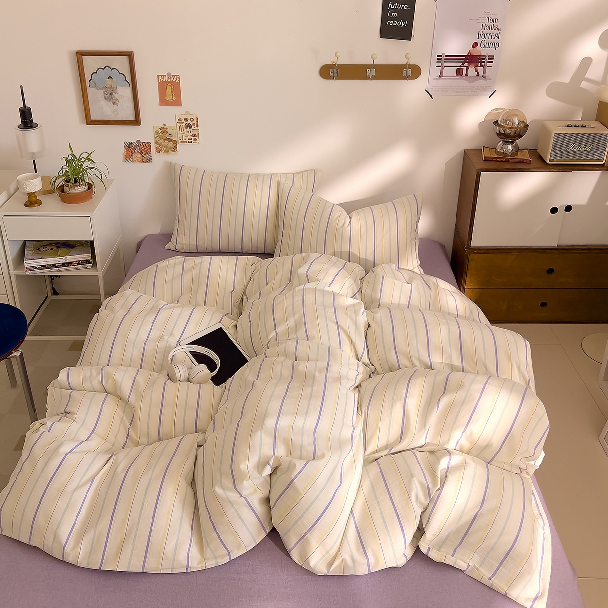 91家纺网 家纺一手货源 找家纺 DoDo 兜兜 2026新款全棉纯棉A类条格水洗棉单被套被套单件-可定做尺寸 且乐-紫