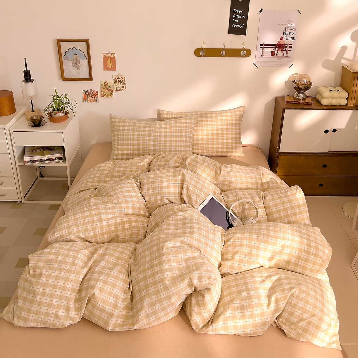 91家纺网 家纺一手货源 找家纺 DoDo 兜兜 2026新款全棉纯棉A类条格水洗棉单被套被套单件-可定做尺寸 半棠-卡其