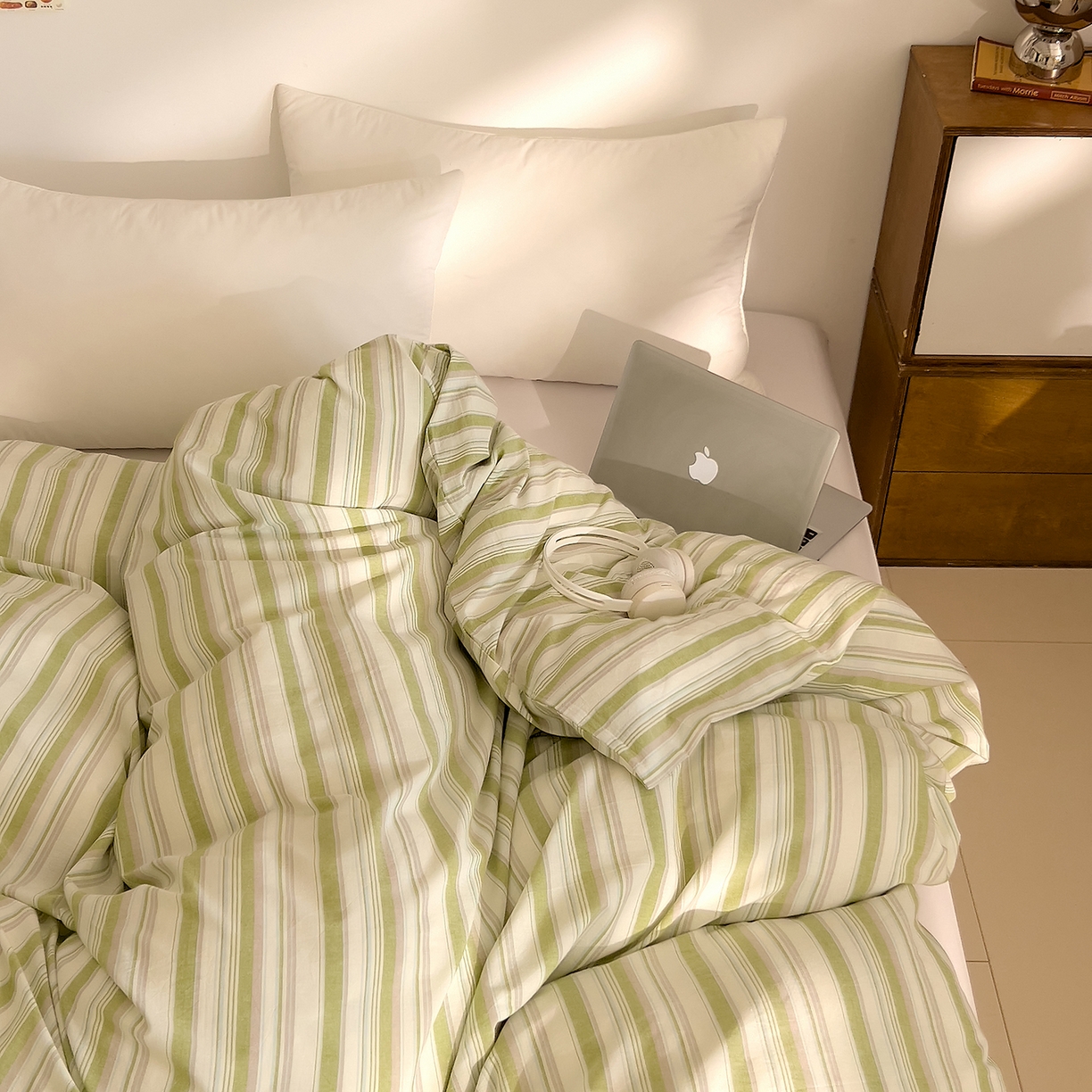 91家纺网 家纺一手货源 找家纺 DoDo 兜兜 2026新款全棉纯棉A类条格水洗棉单被套被套单件-可定做尺寸 左岸-绿