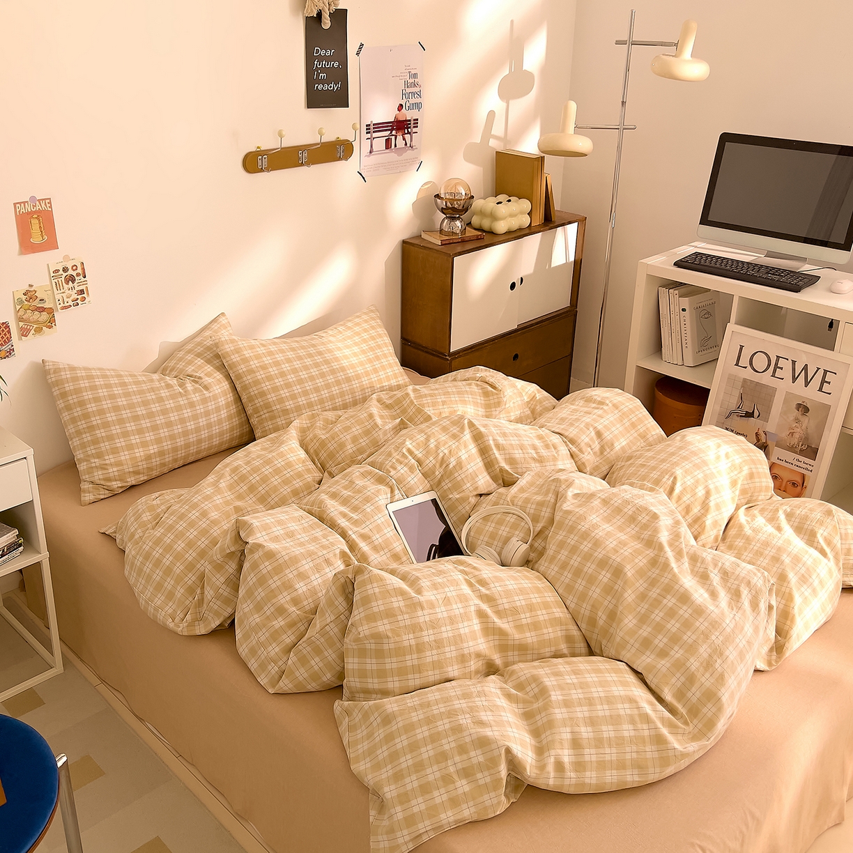 91家纺网 家纺一手货源 找家纺 DoDo 兜兜 2026新款全棉纯棉A类条格水洗棉单被套被套单件-可定做尺寸 半棠-卡其