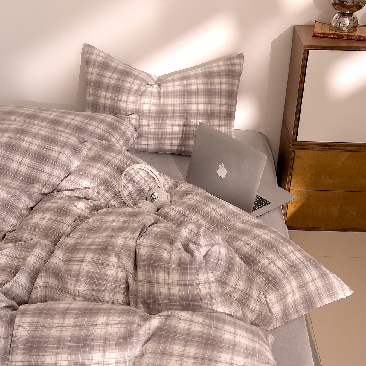 91家纺网 家纺一手货源 找家纺 DoDo 兜兜 2026新款全棉纯棉A类条格水洗棉单被套被套单件-可定做尺寸 可可奈-烟灰