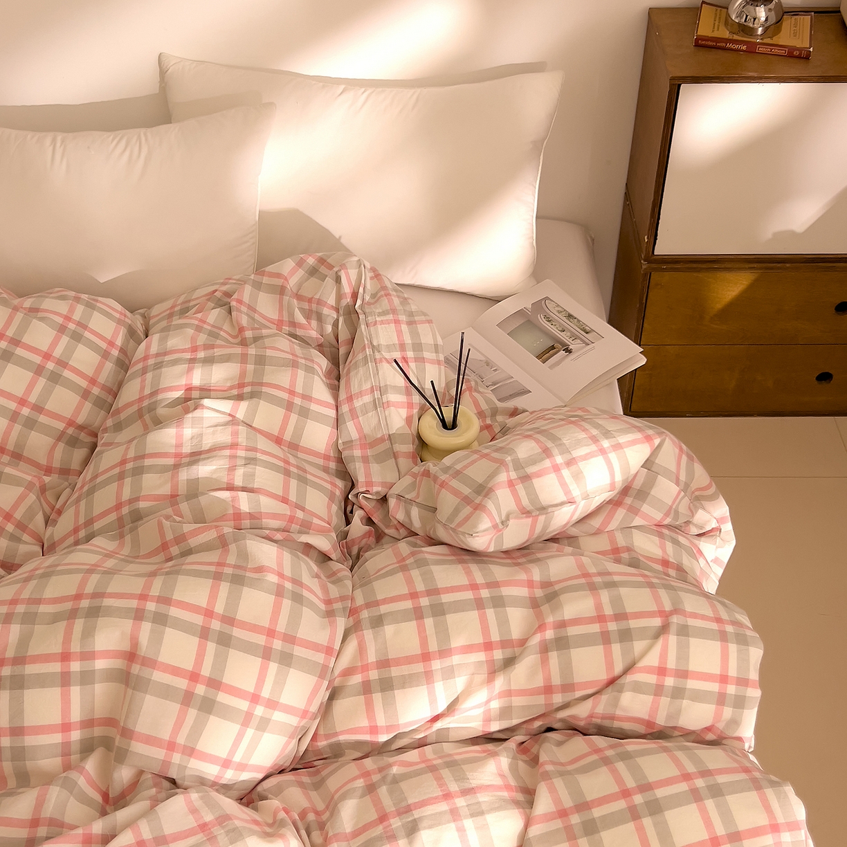 91家纺网 家纺一手货源 找家纺 DoDo 兜兜 2026新款全棉纯棉A类条格水洗棉单被套被套单件-可定做尺寸 禾里-灰粉