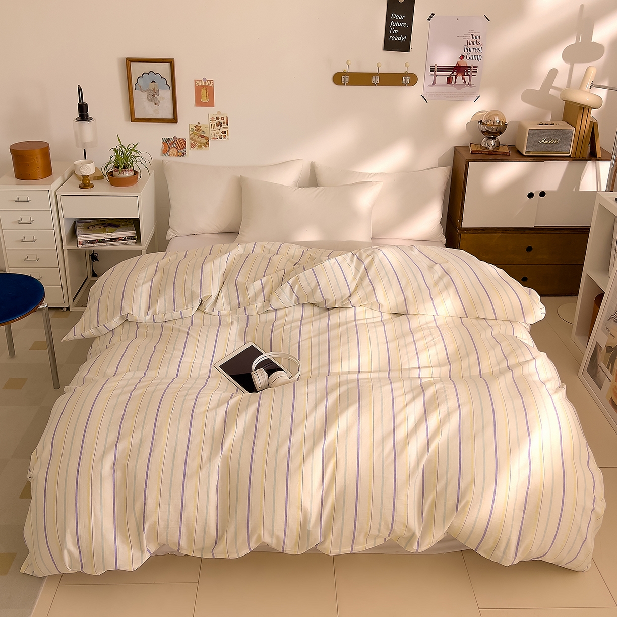 91家纺网 家纺一手货源 找家纺 DoDo 兜兜 2026新款全棉纯棉A类条格水洗棉单被套被套单件-可定做尺寸 且乐-紫