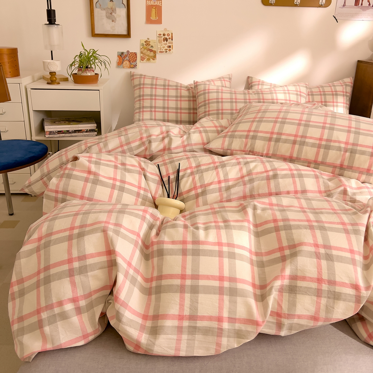 DoDo 兜兜 2026新款全棉纯棉A类条格水洗棉单被套被套单件-可定做尺寸 禾里-灰粉