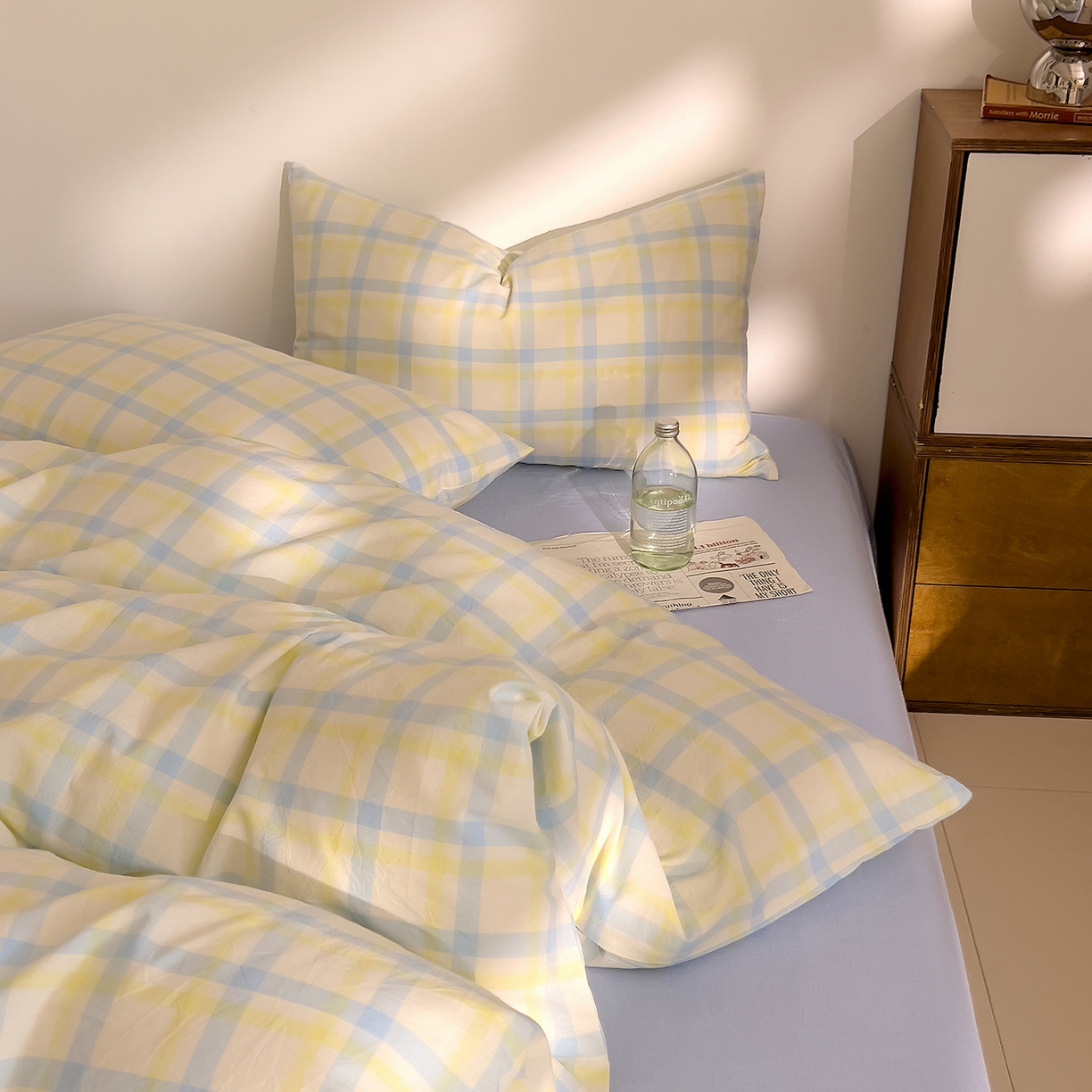 91家纺网 家纺一手货源 找家纺 DoDo 兜兜 2026新款全棉纯棉A类条格水洗棉单被套被套单件-可定做尺寸 禾里-黄蓝
