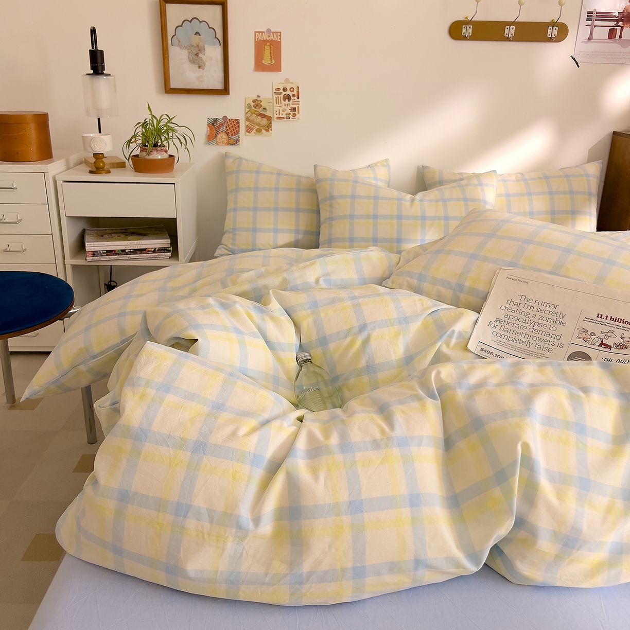 DoDo 兜兜 2026新款全棉纯棉A类条格水洗棉单被套被套单件-可定做尺寸 禾里-黄蓝