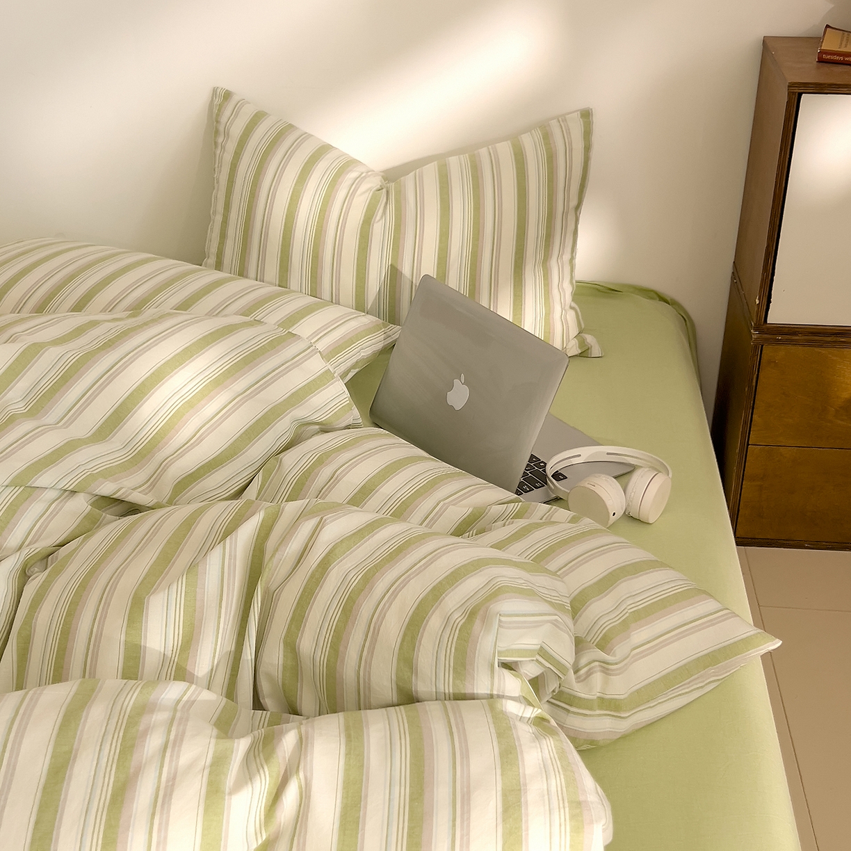 91家纺网 家纺一手货源 找家纺 DoDo 兜兜 2026新款全棉纯棉A类条格水洗棉单被套被套单件-可定做尺寸 左岸-绿