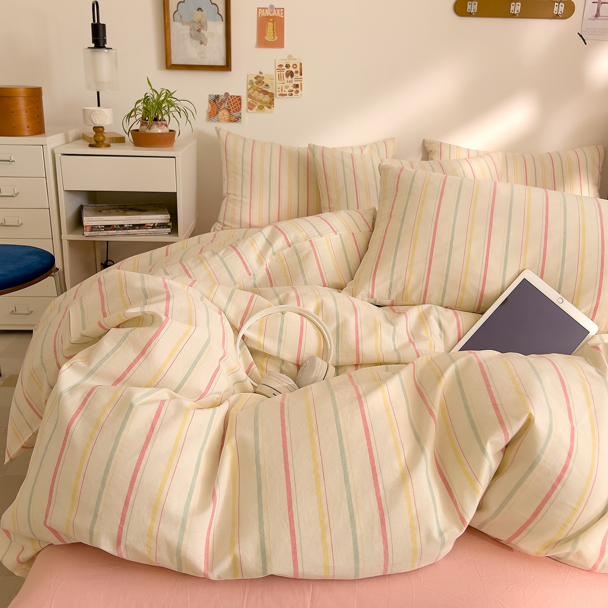 91家纺网 家纺一手货源 找家纺 DoDo 兜兜 2026新款全棉纯棉A类条格水洗棉单被套被套单件-可定做尺寸 且乐-粉