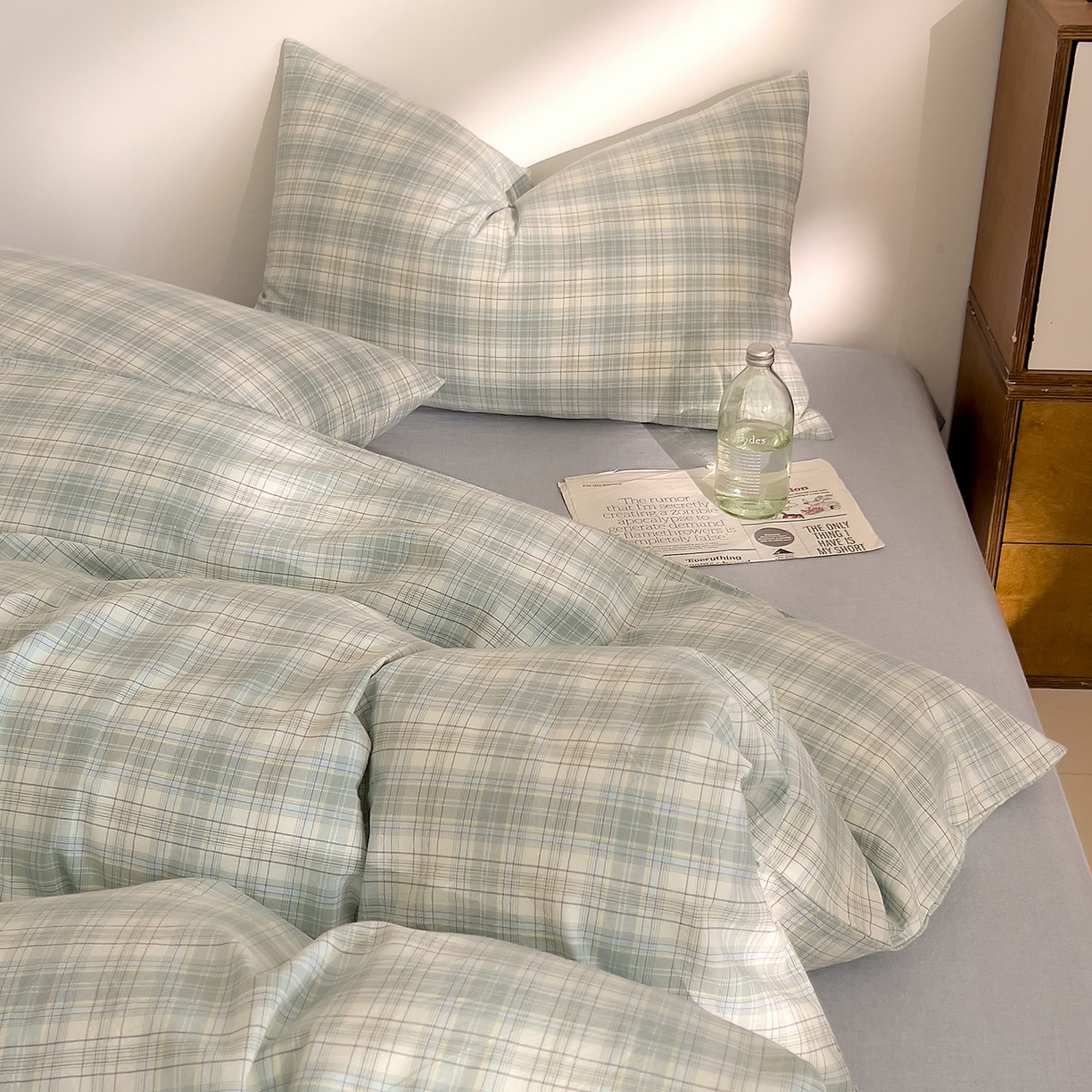 91家纺网 家纺一手货源 找家纺 DoDo 兜兜 2026新款全棉纯棉A类条格水洗棉单被套被套单件-可定做尺寸 可可奈-天青