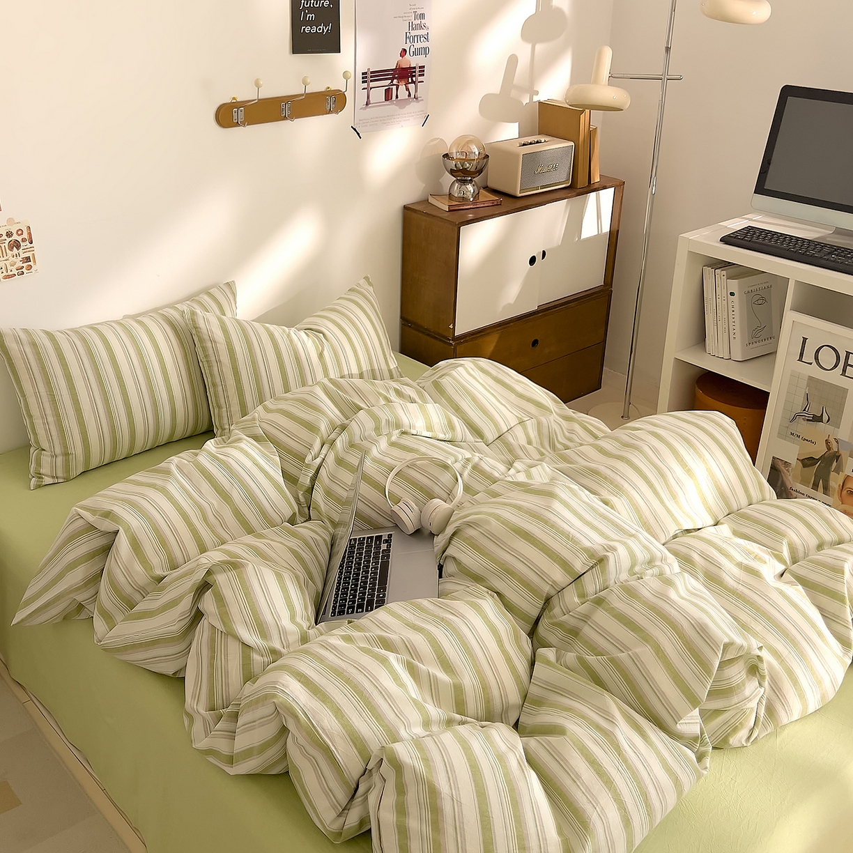 91家纺网 家纺一手货源 找家纺 DoDo 兜兜 2026新款全棉纯棉A类条格水洗棉单被套被套单件-可定做尺寸 左岸-绿