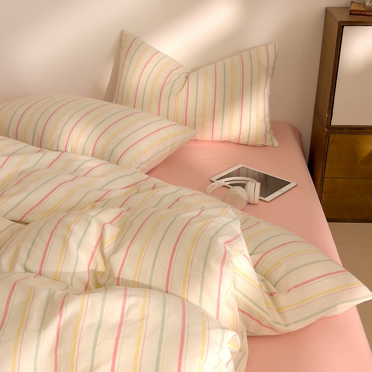 91家纺网 家纺一手货源 找家纺 DoDo 兜兜 2026新款全棉纯棉A类条格水洗棉单被套被套单件-可定做尺寸 且乐-粉