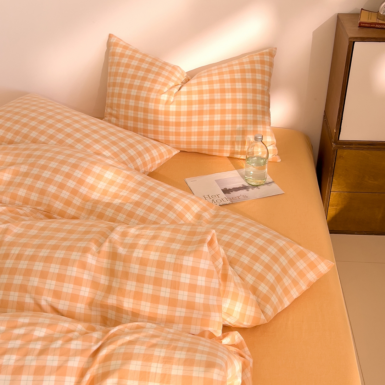 91家纺网 家纺一手货源 找家纺 DoDo 兜兜 2026新款全棉纯棉A类条格水洗棉单被套被套单件-可定做尺寸 半棠-桔