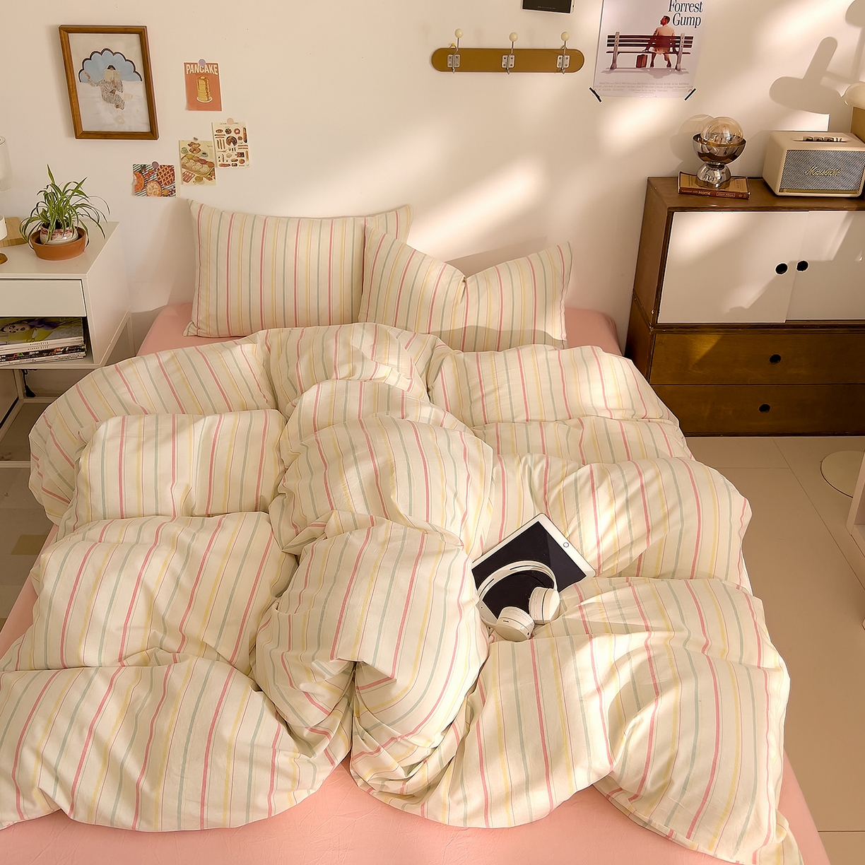 91家纺网 家纺一手货源 找家纺 DoDo 兜兜 2026新款全棉纯棉A类条格水洗棉单被套被套单件-可定做尺寸 且乐-粉