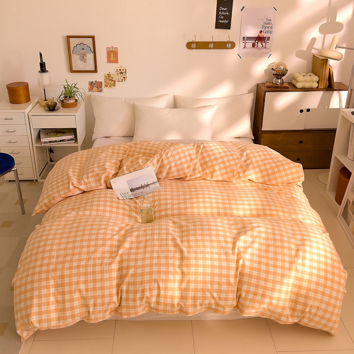 91家纺网 家纺一手货源 找家纺 DoDo 兜兜 2026新款全棉纯棉A类条格水洗棉单被套被套单件-可定做尺寸 半棠-桔