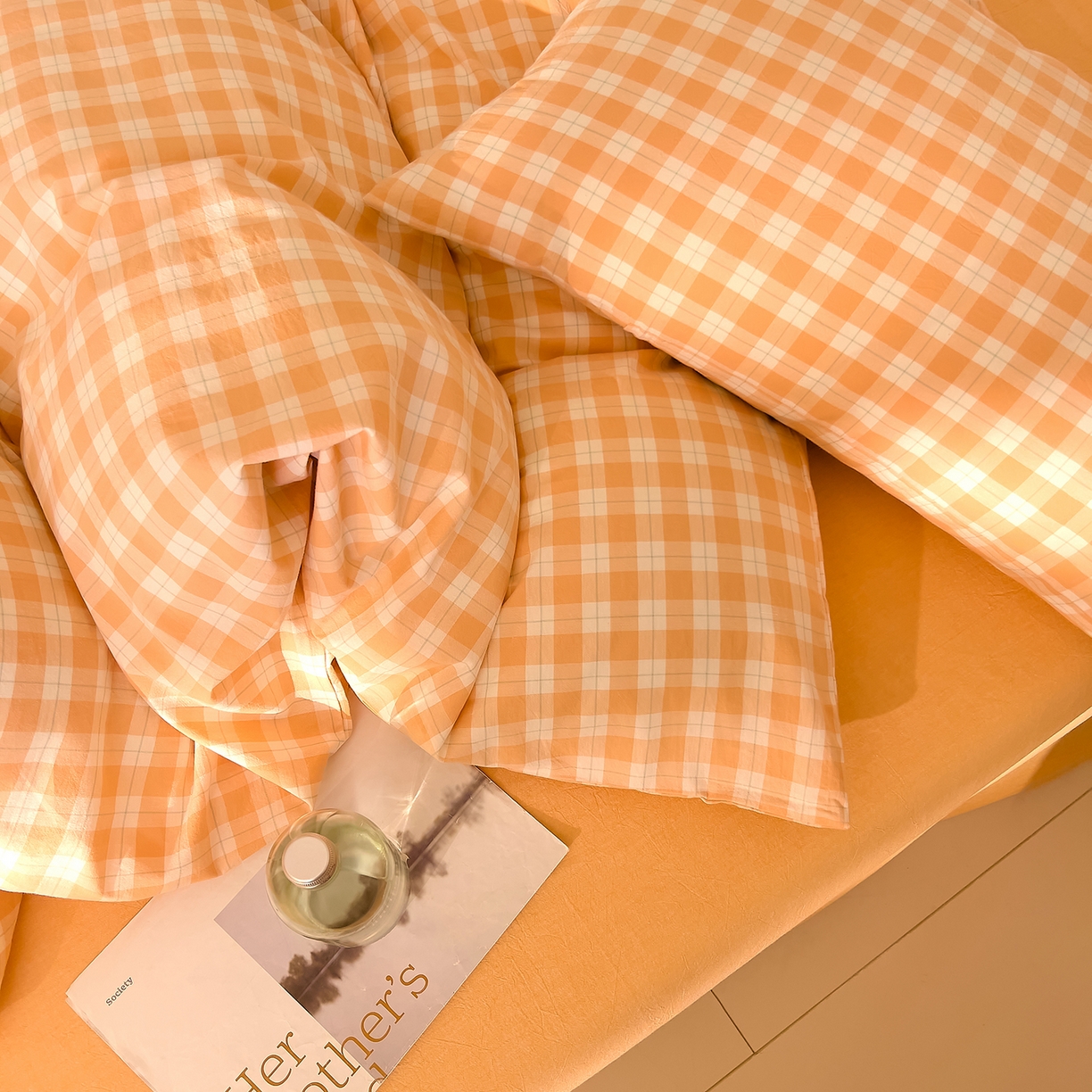 91家纺网 家纺一手货源 找家纺 DoDo 兜兜 2026新款全棉纯棉A类条格水洗棉单被套被套单件-可定做尺寸 半棠-桔