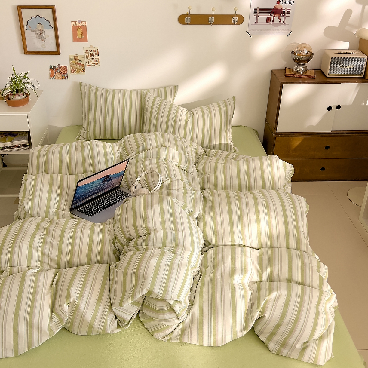 91家纺网 家纺一手货源 找家纺 DoDo 兜兜 2026新款全棉纯棉A类条格水洗棉单被套被套单件-可定做尺寸 左岸-绿