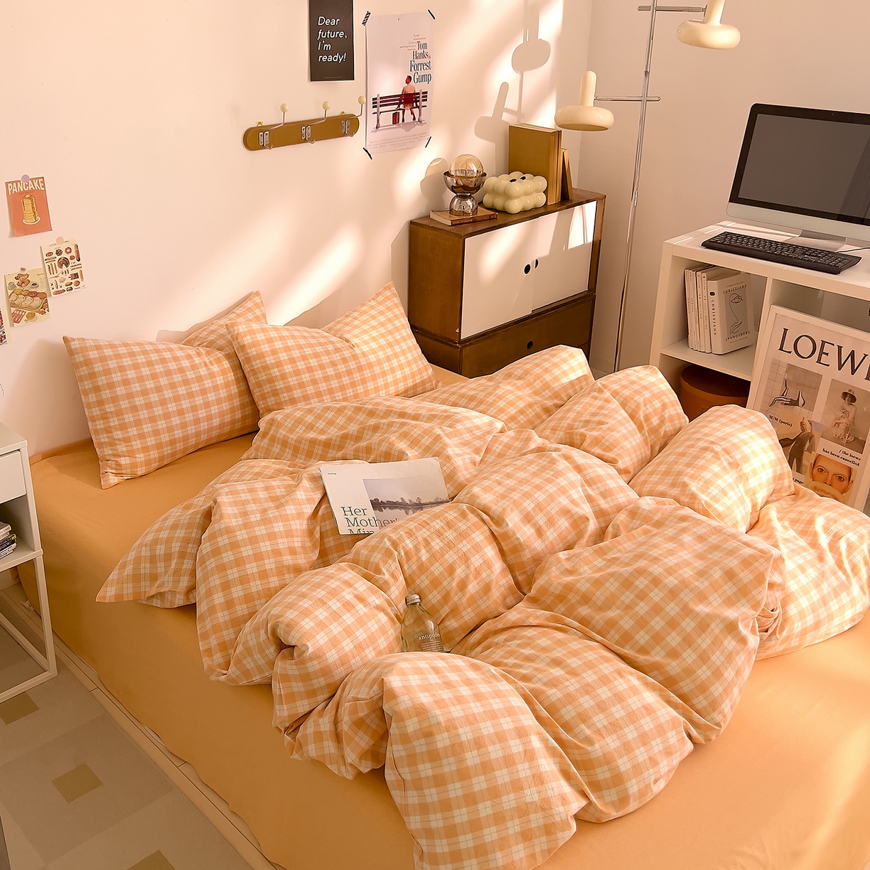 91家纺网 家纺一手货源 找家纺 DoDo 兜兜 2026新款全棉纯棉A类条格水洗棉单被套被套单件-可定做尺寸 半棠-桔