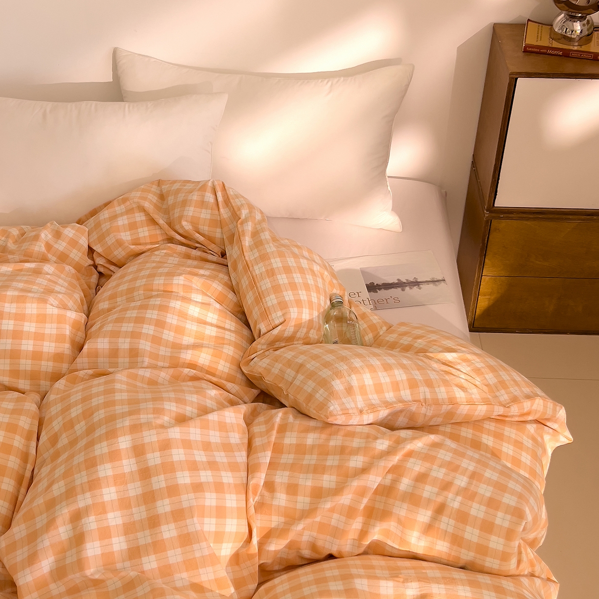 91家纺网 家纺一手货源 找家纺 DoDo 兜兜 2026新款全棉纯棉A类条格水洗棉单被套被套单件-可定做尺寸 半棠-桔