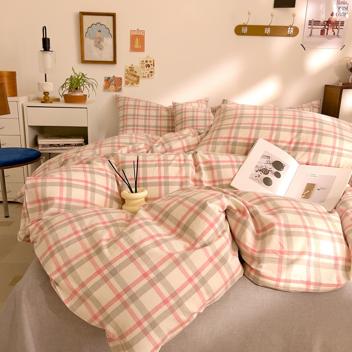 91家纺网 家纺一手货源 找家纺 DoDo 兜兜 2026新款全棉纯棉A类条格水洗棉单被套被套单件-可定做尺寸 禾里-灰粉