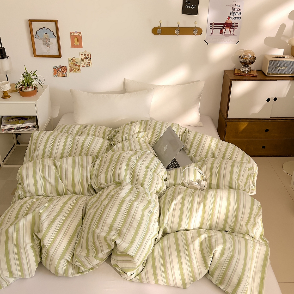 91家纺网 家纺一手货源 找家纺 DoDo 兜兜 2026新款全棉纯棉A类条格水洗棉单被套被套单件-可定做尺寸 左岸-绿