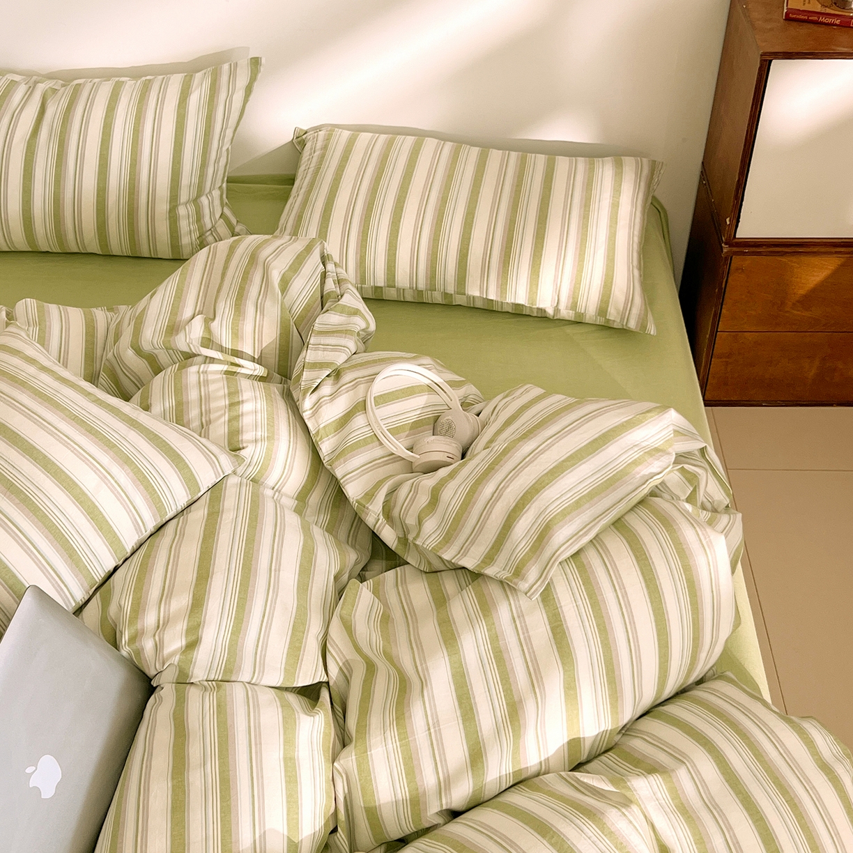 91家纺网 家纺一手货源 找家纺 DoDo 兜兜 2026新款全棉纯棉A类条格水洗棉单被套被套单件-可定做尺寸 左岸-绿