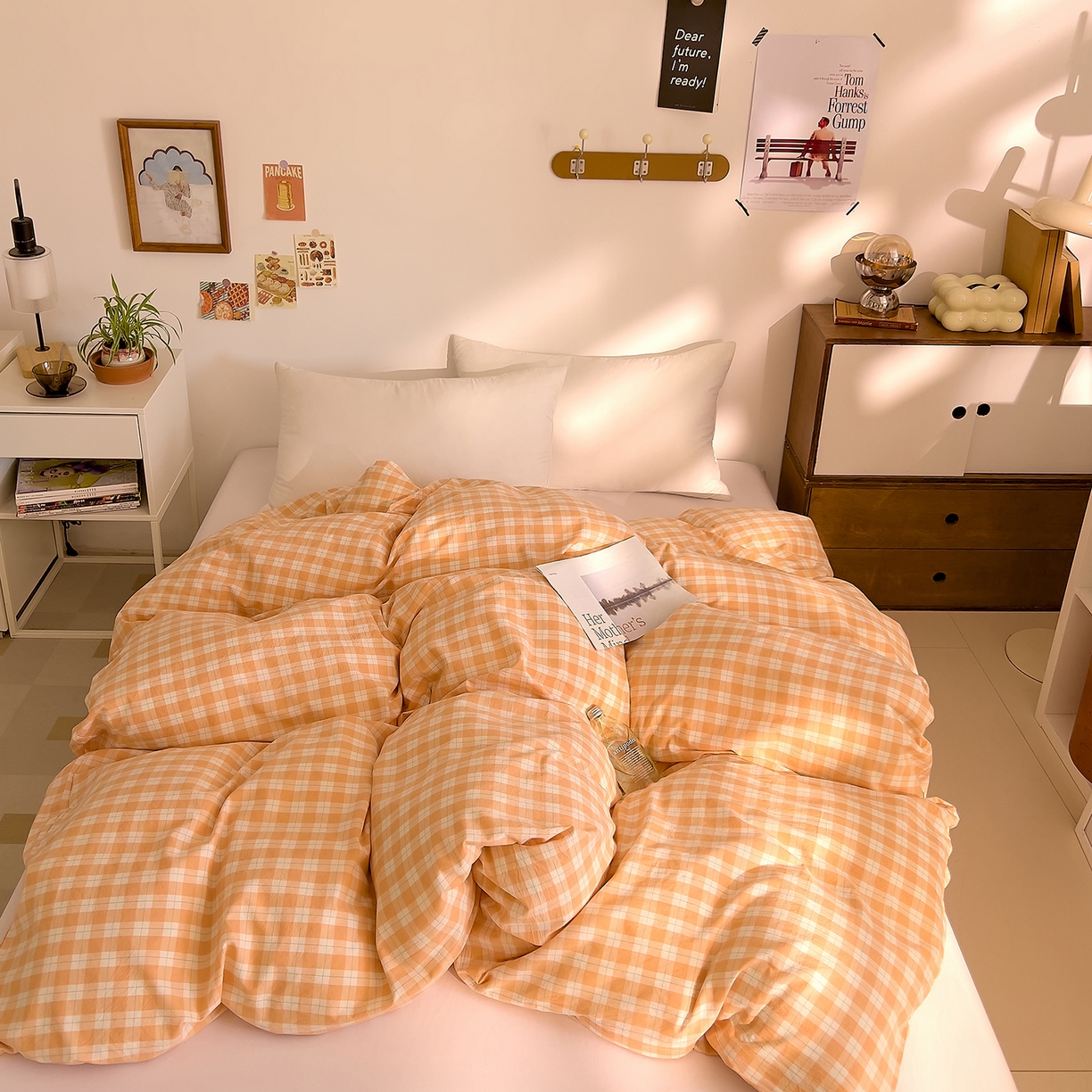 91家纺网 家纺一手货源 找家纺 DoDo 兜兜 2026新款全棉纯棉A类条格水洗棉单被套被套单件-可定做尺寸 半棠-桔
