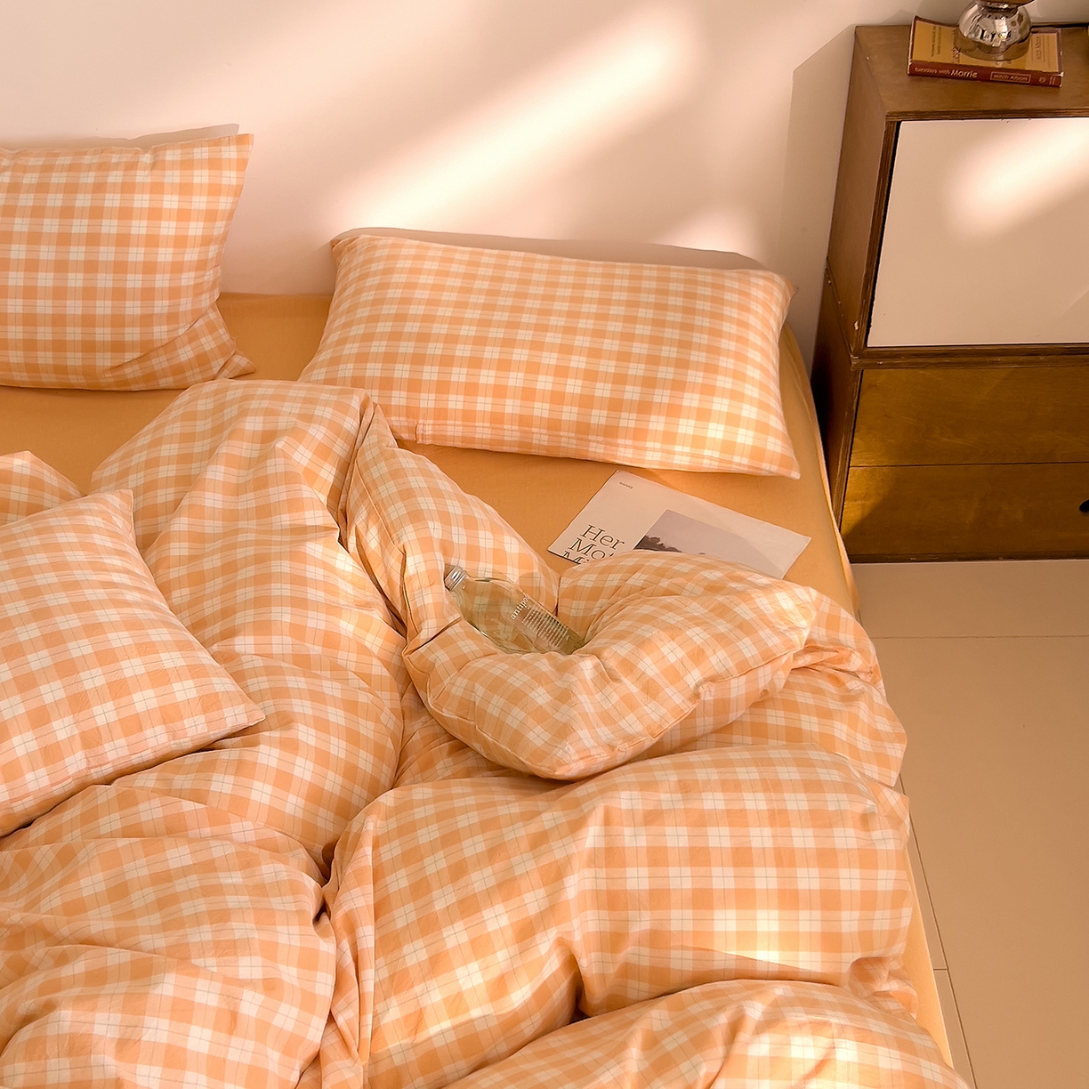 91家纺网 家纺一手货源 找家纺 DoDo 兜兜 2026新款全棉纯棉A类条格水洗棉单被套被套单件-可定做尺寸 半棠-桔