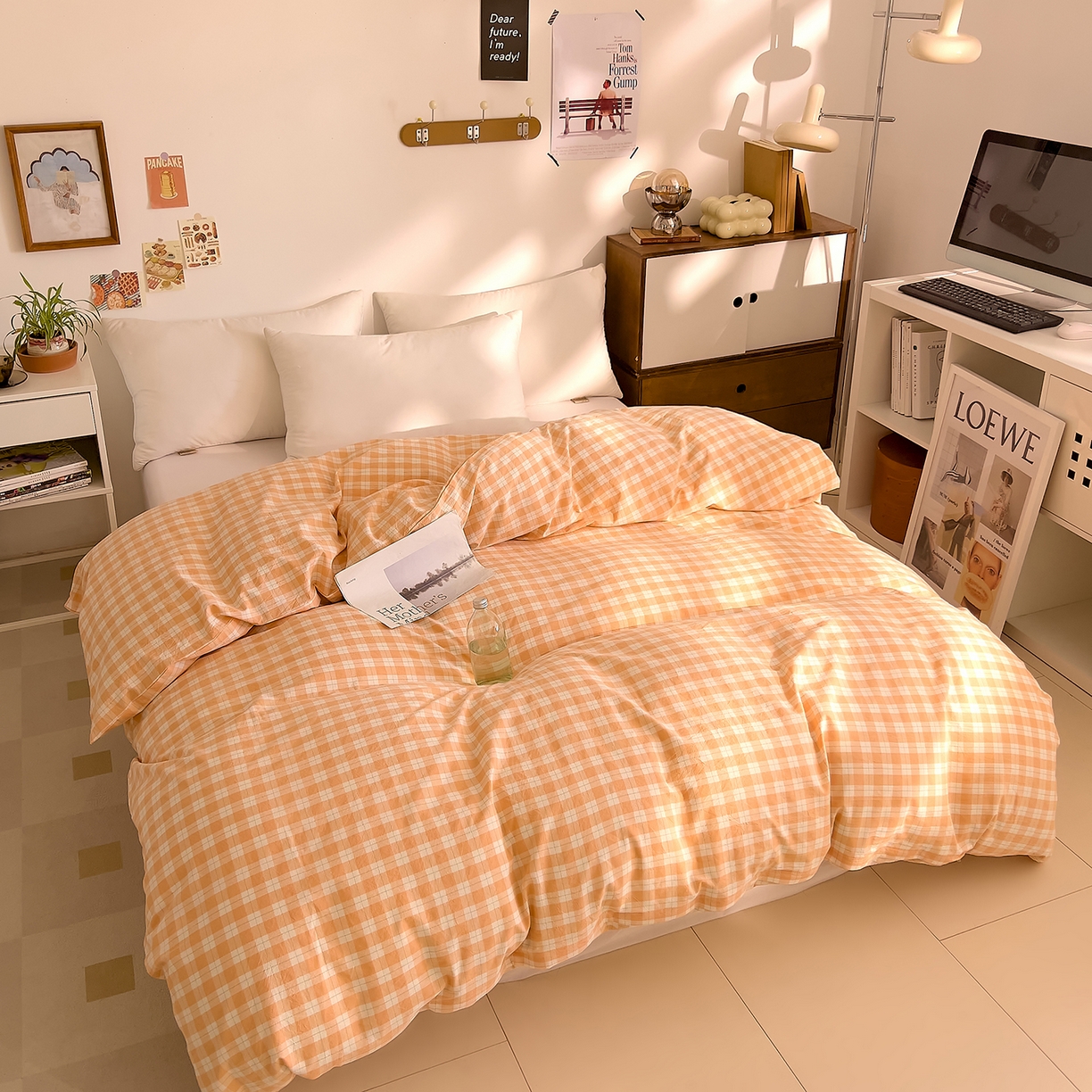 91家纺网 家纺一手货源 找家纺 DoDo 兜兜 2026新款全棉纯棉A类条格水洗棉单被套被套单件-可定做尺寸 半棠-桔
