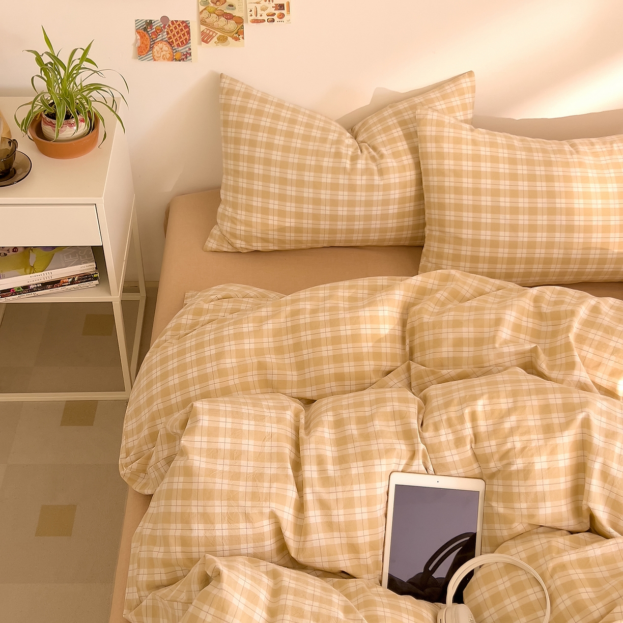 91家纺网 家纺一手货源 找家纺 DoDo 兜兜 2026新款全棉纯棉A类条格水洗棉单被套被套单件-可定做尺寸 半棠-卡其