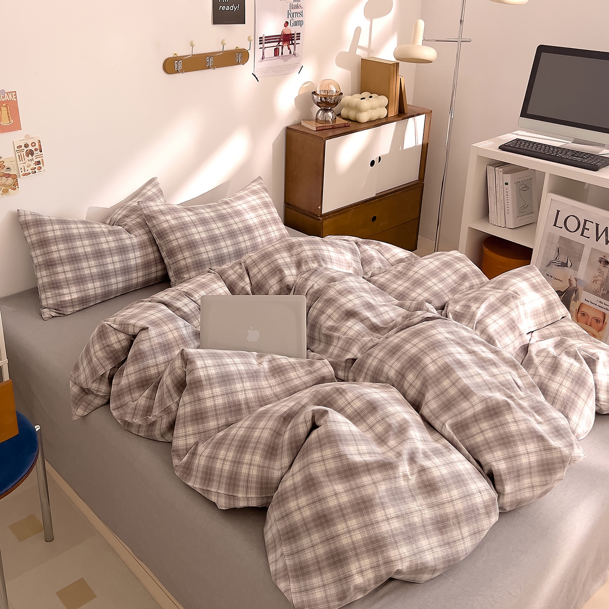 91家纺网 家纺一手货源 找家纺 DoDo 兜兜 2026新款全棉纯棉A类条格水洗棉单被套被套单件-可定做尺寸 可可奈-烟灰