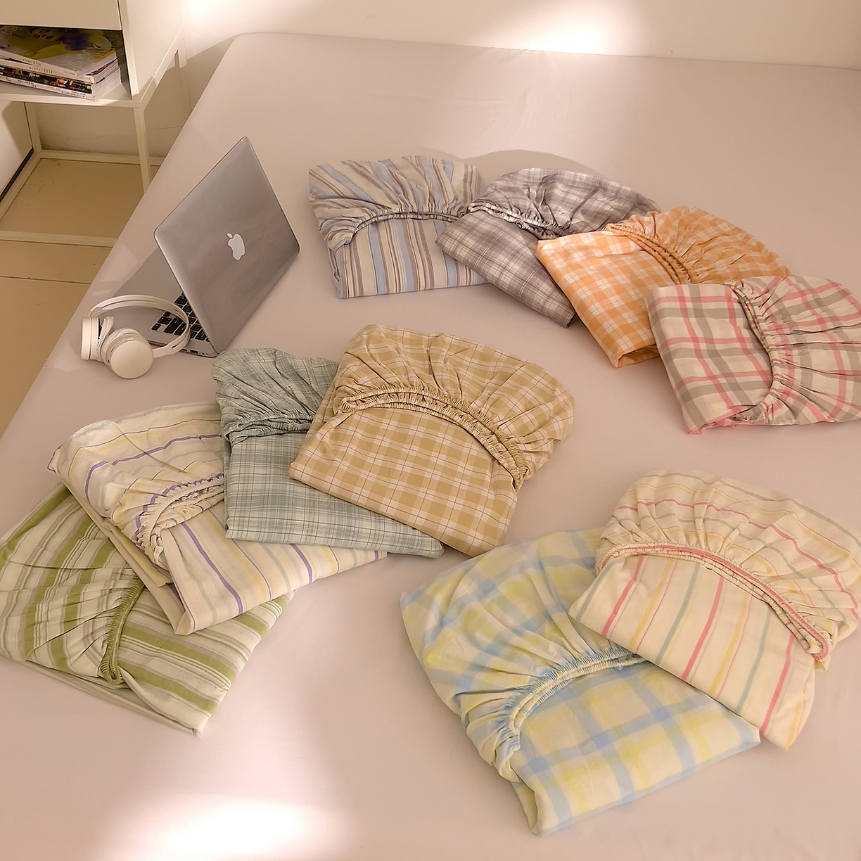 91家纺网 家纺一手货源 找家纺 （总）DoDo 兜兜 2026新款全棉纯棉A类条格水洗棉单床笠床笠单件-可定做尺寸