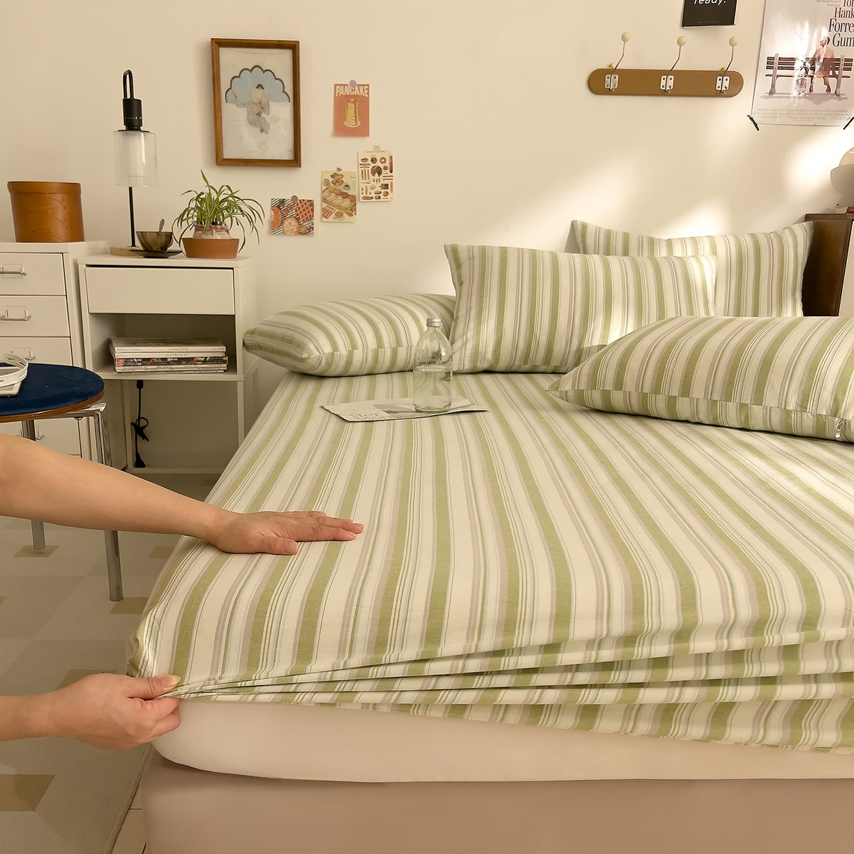 91家纺网 家纺一手货源 找家纺 （总）DoDo 兜兜 2026新款全棉纯棉A类条格水洗棉单床笠床笠单件-可定做尺寸