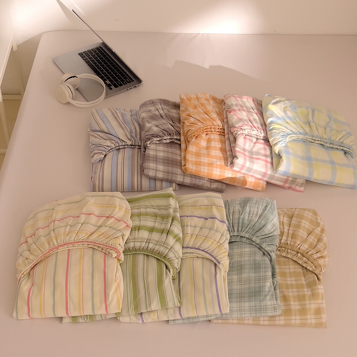 91家纺网 家纺一手货源 找家纺 DoDo 兜兜 2026新款全棉纯棉A类条格水洗棉单床笠床笠单件-可定做尺寸 组合图（仅供展示不可下单）