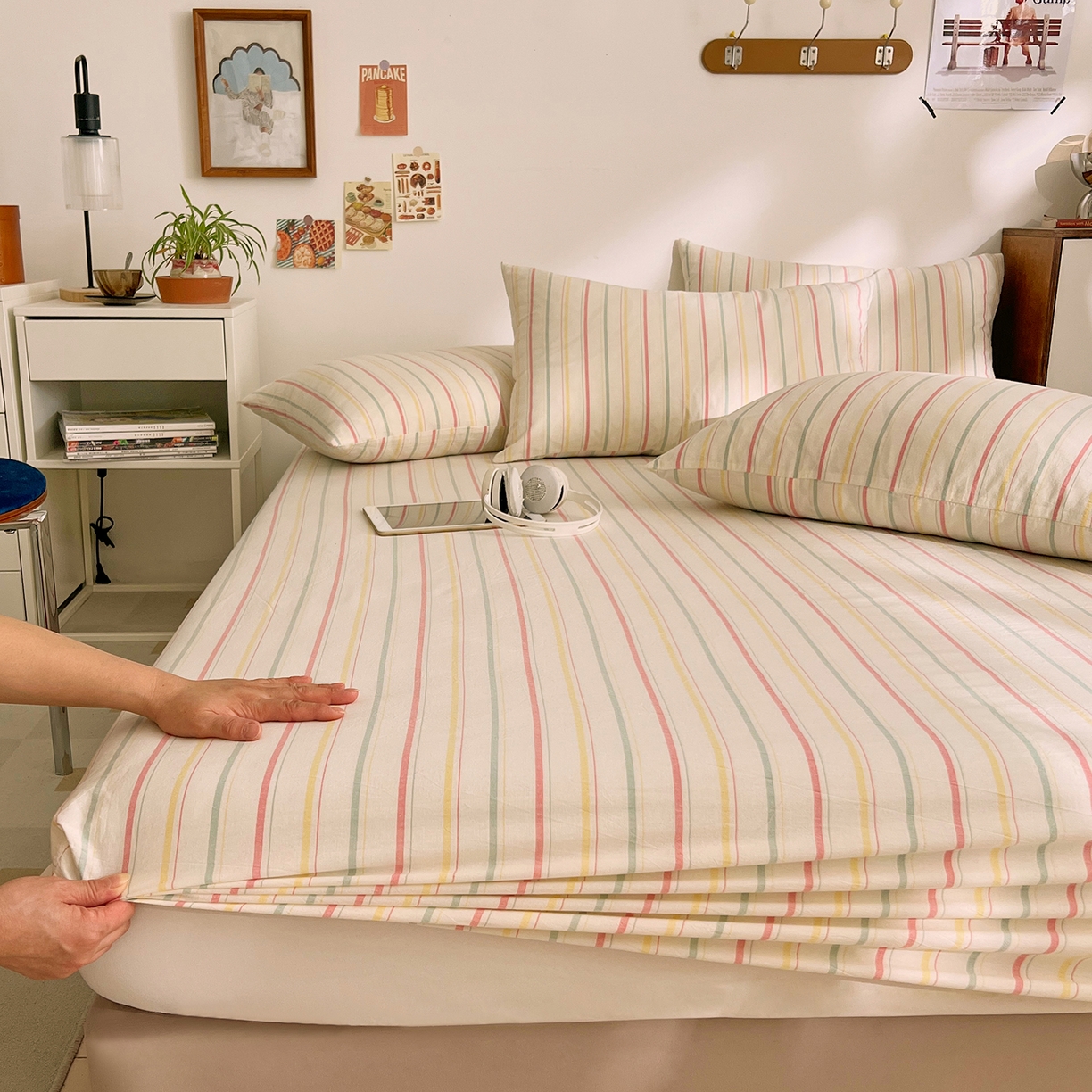 91家纺网 家纺一手货源 找家纺 （总）DoDo 兜兜 2026新款全棉纯棉A类条格水洗棉单床笠床笠单件-可定做尺寸